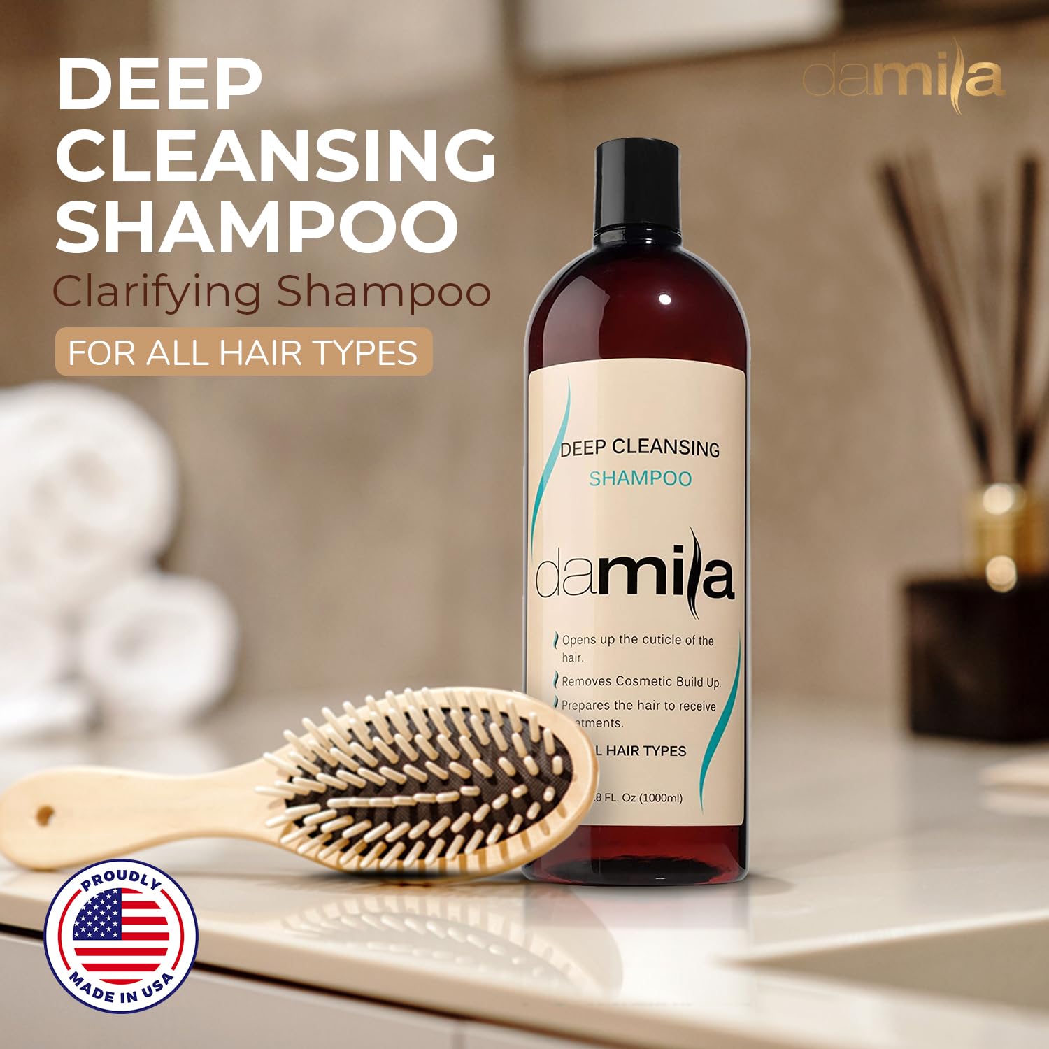 Damila Deep Cleansing Shampoo – Clarifying Shampoo for All Hair Types | Degreases, Removes Residue & Product Build-Up | Preps Hair for Keratin Treatment – 33.9 oz
