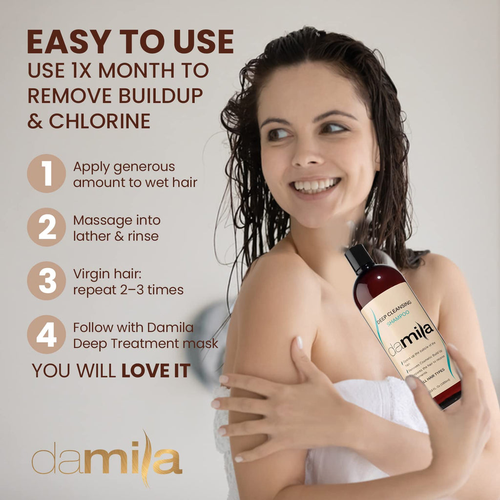 Damila Deep Cleansing Shampoo | Clarifying Shampoo for All Hair Types | Removes Residue & Prep for Keratin Treatment - 16.8 Fl Oz