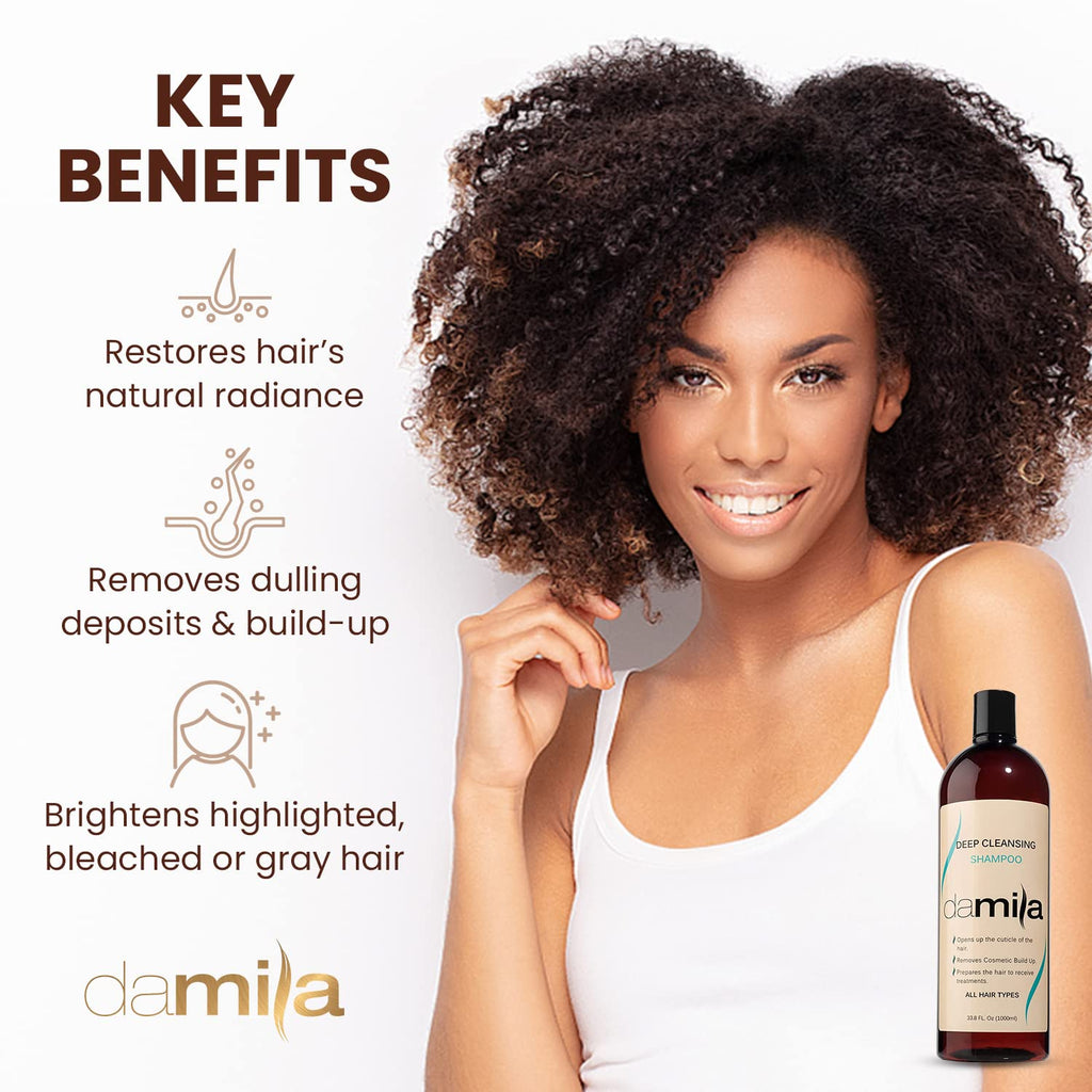 Damila Deep Cleansing Shampoo | Clarifying Shampoo for All Hair Types | Removes Residue & Prep for Keratin Treatment - 16.8 Fl Oz