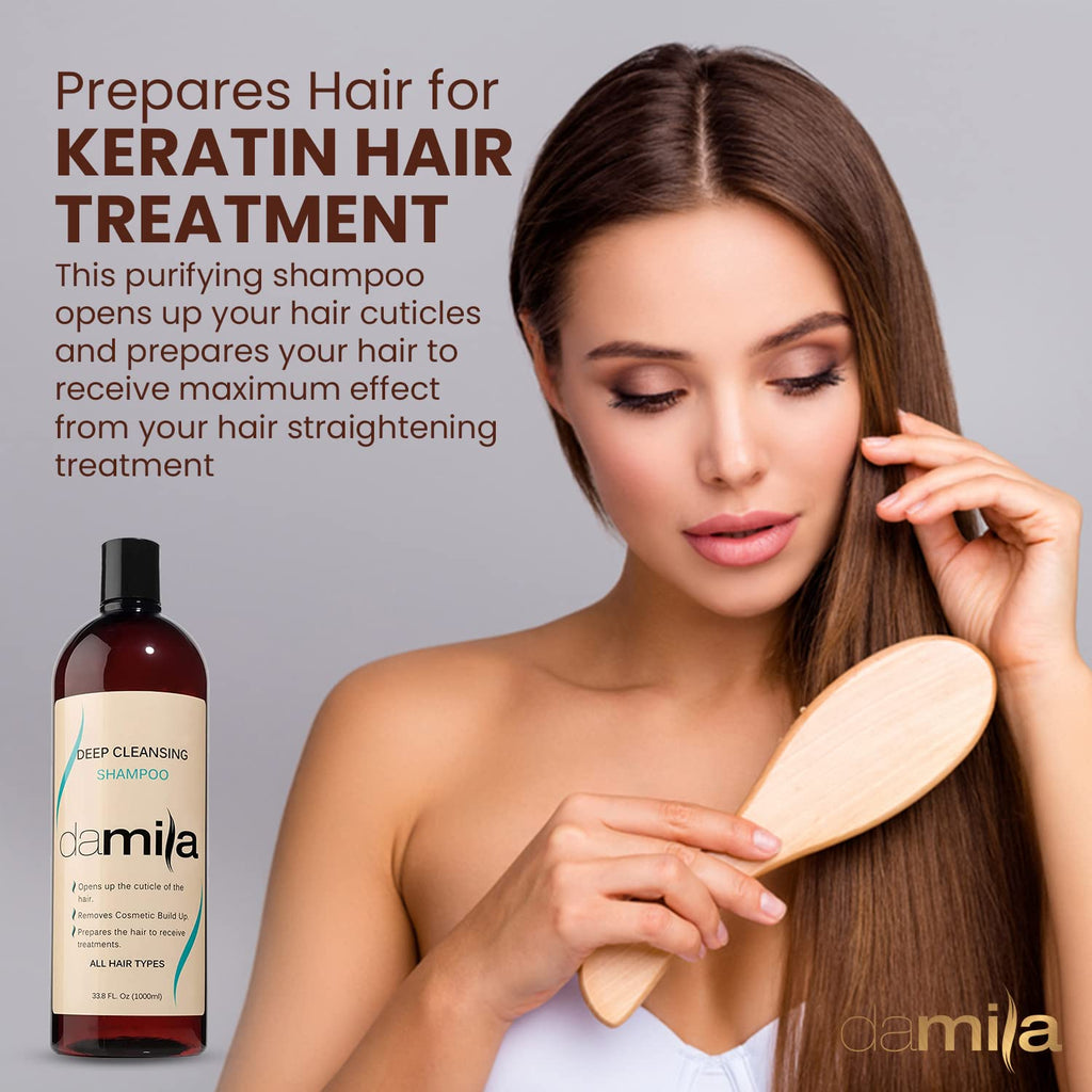 Damila Deep Cleansing Shampoo – Clarifying Shampoo for All Hair Types | Degreases, Removes Residue & Product Build-Up | Preps Hair for Keratin Treatment – 33.9 oz