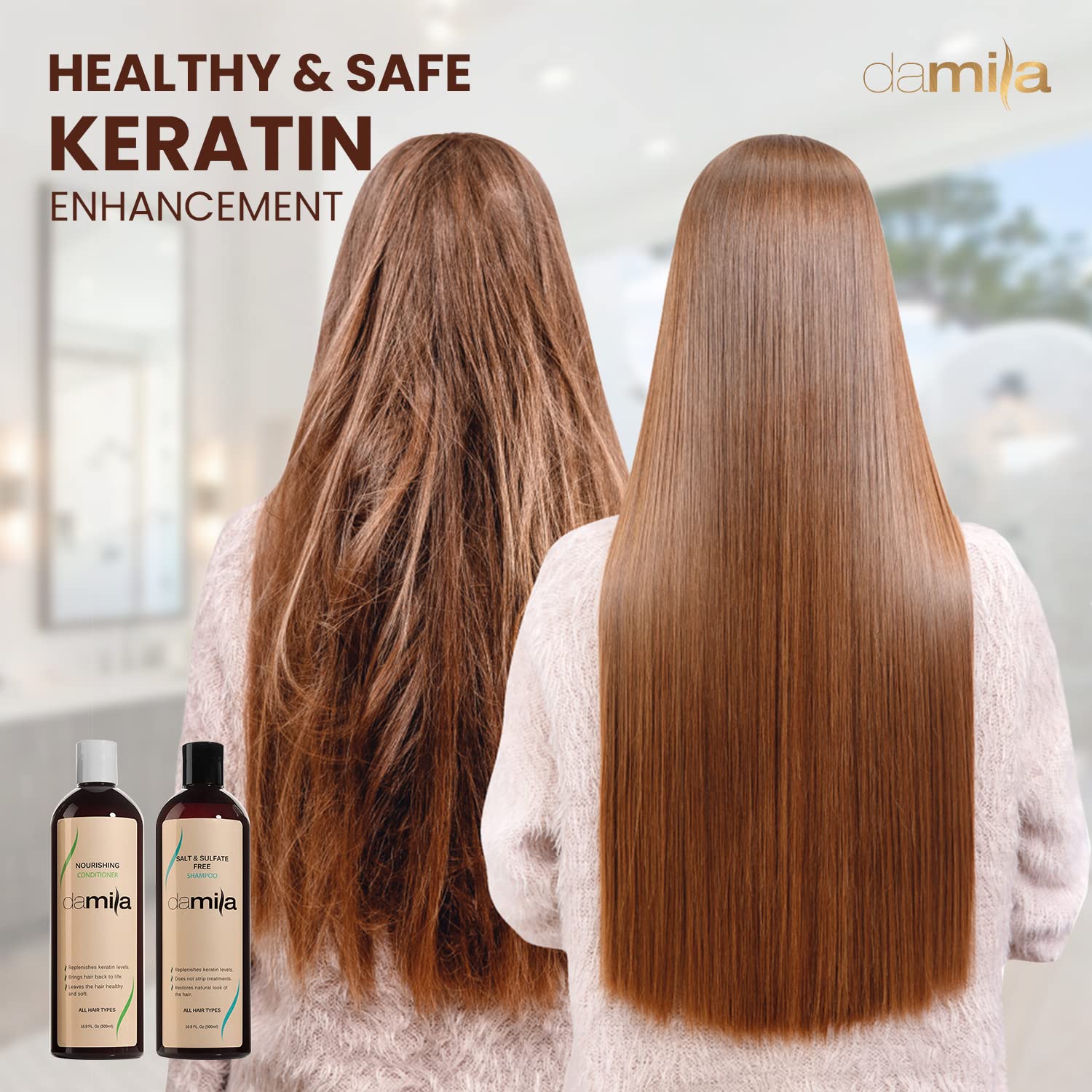 Damila Salt & Sulfate Free Shampoo & Conditioner for Keratin & Color-Treated Hair – 33.8 oz