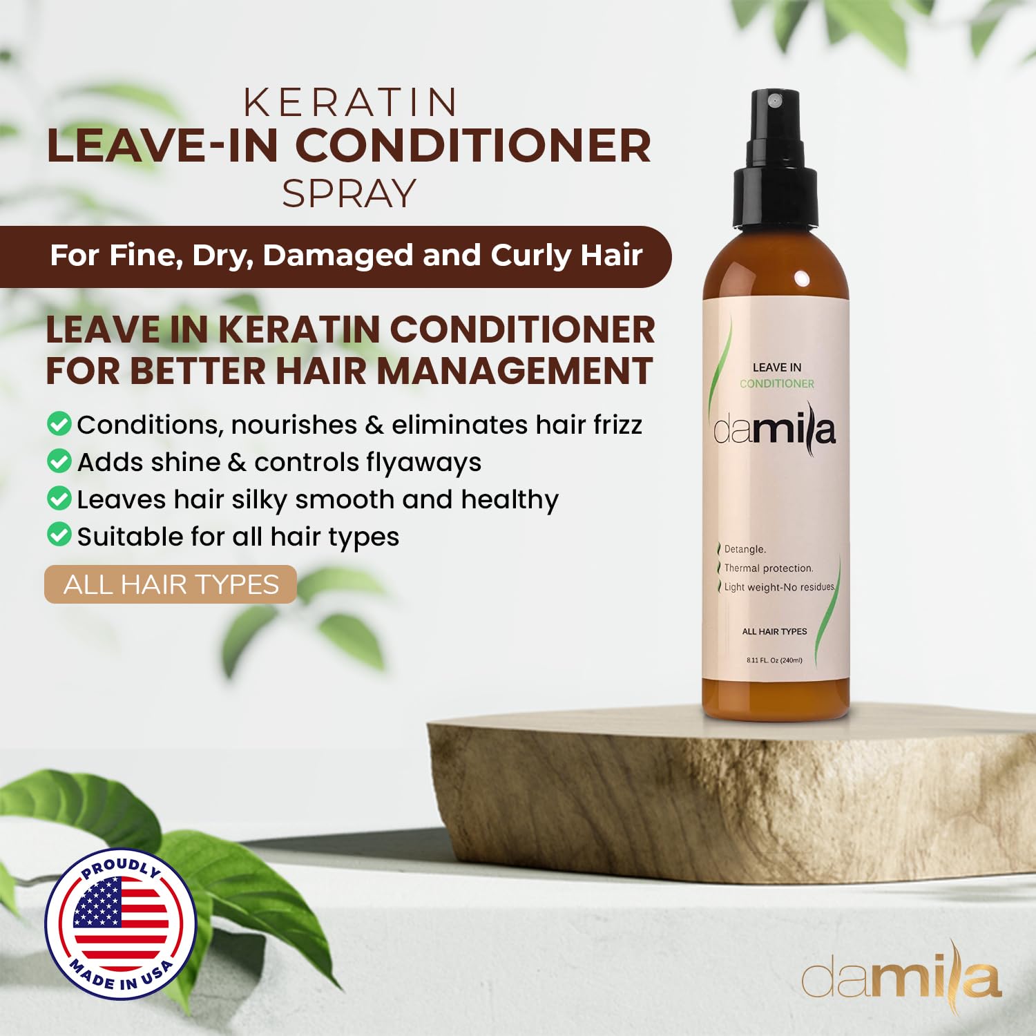 Damila Keratin Leave-In Spray – Detangles, Heat Protects, Extends Keratin