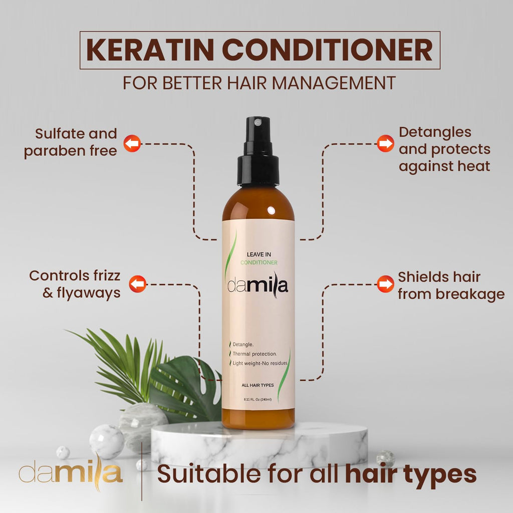 Damila Keratin Leave-In Spray – Detangles, Heat Protects, Extends Keratin