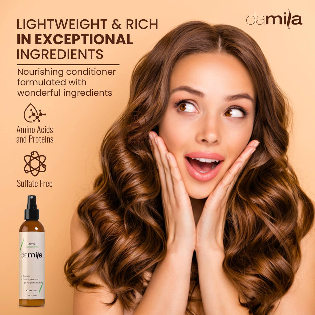 damila Keratin Leave-In Conditioner Spray for Fine, Dry, Damaged & Curly Hair | Detangles & Heat Protection