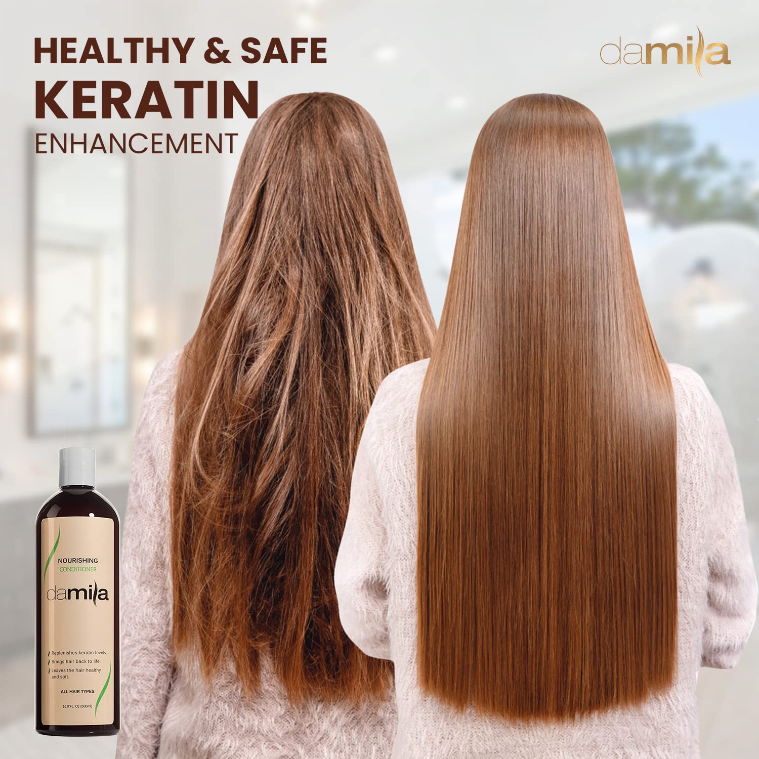 Damila Nourishing Conditioner with Keratin & Aloe Vera – For Damaged, Frizzy, Curly & Dry Hair (16.9 oz)