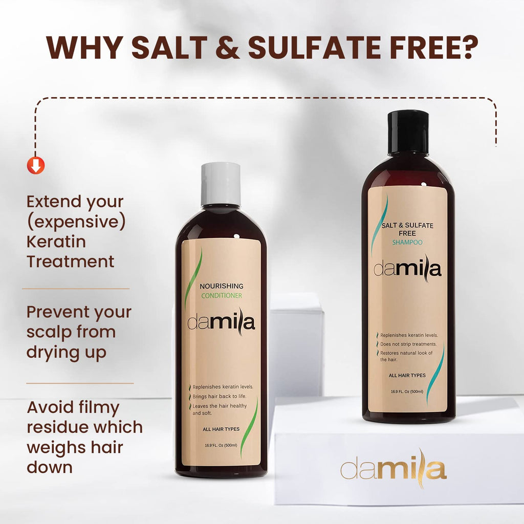 Damila Salt & Sulfate Free Shampoo & Conditioner for Keratin & Color-Treated Hair – 33.8 oz