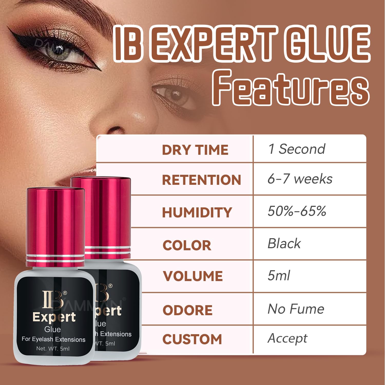DAMMAN One Bottle 5ml IB Expert Glue – Fast-Drying Eyelash Extension Adhesive, No Fume No Odor
