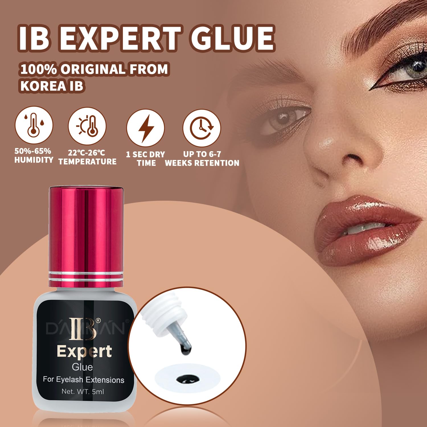 DAMMAN One Bottle 5ml IB Expert Glue – Fast-Drying Eyelash Extension Adhesive, No Fume No Odor