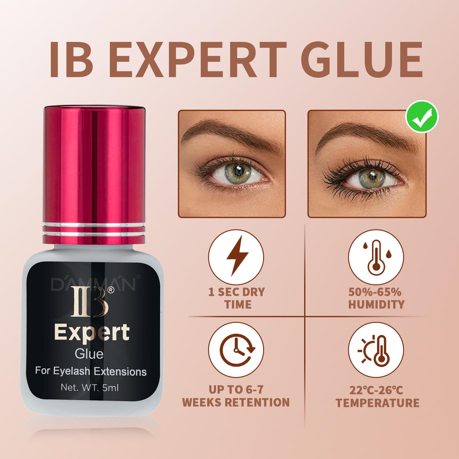DAMMAN One Bottle 5ml IB Expert Glue – Fast-Drying Eyelash Extension Adhesive, No Fume No Odor