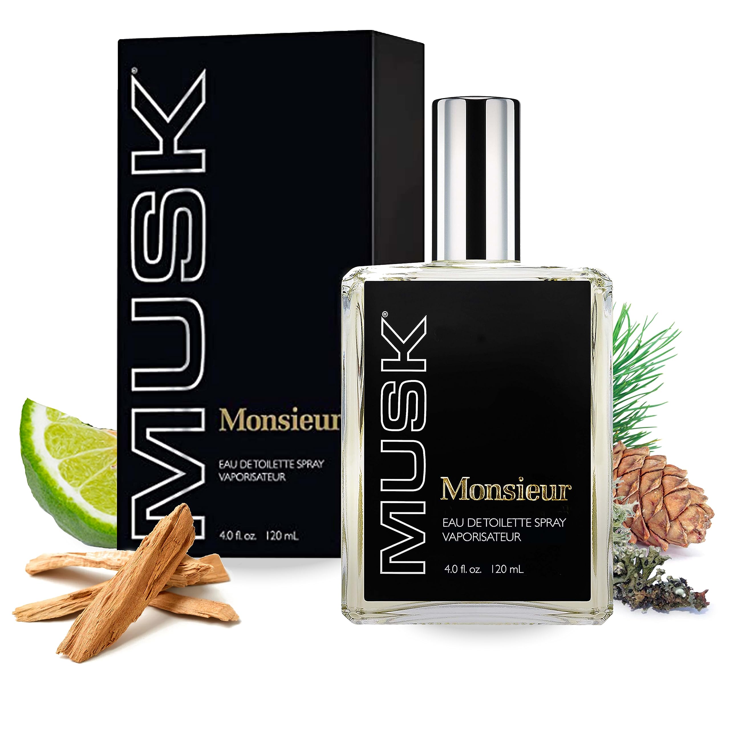 Dana Monsieur Musk EDT Spray for Men – 4 oz | Fresh Green Musk with Woody Spices