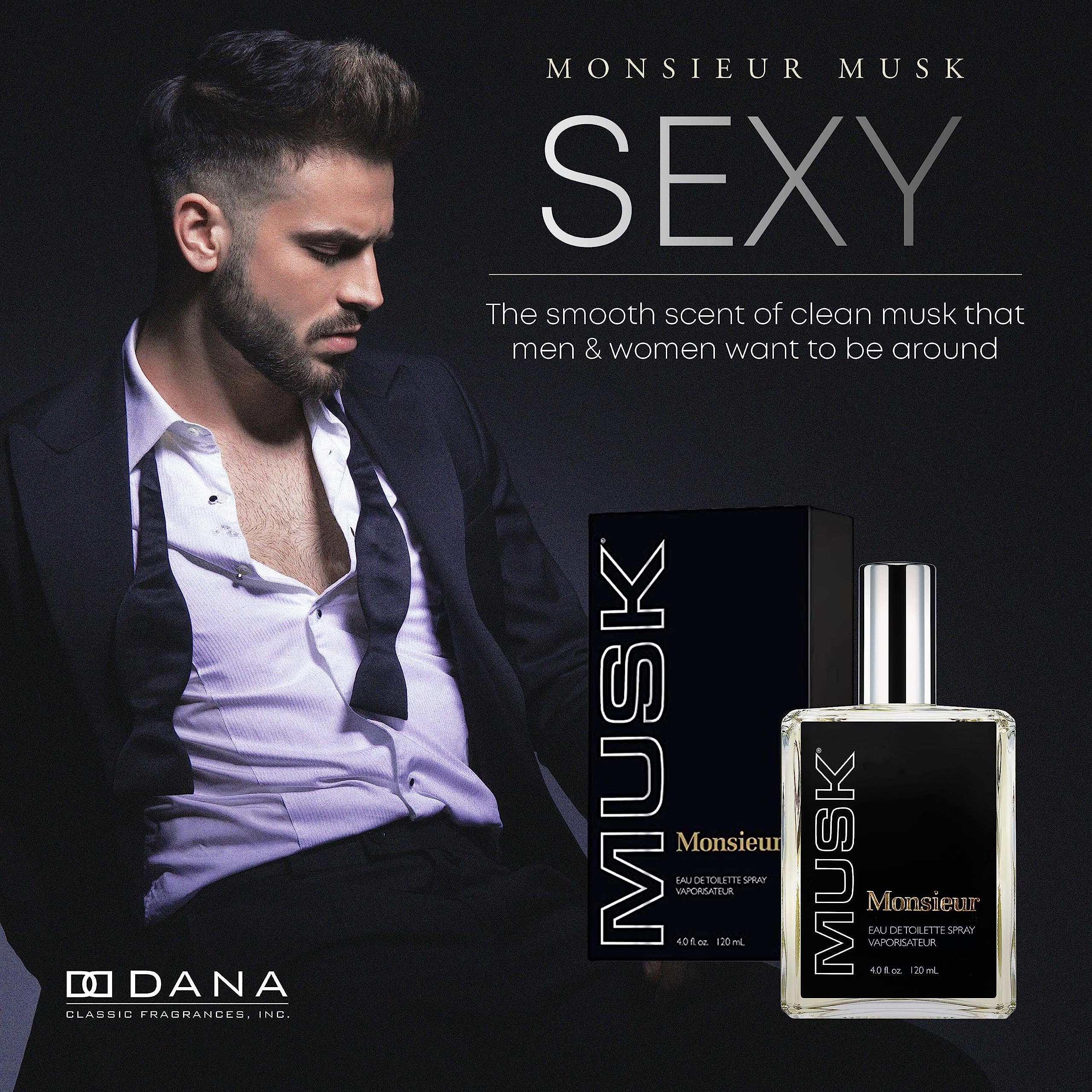 Dana Monsieur Musk EDT Spray for Men – 4 oz | Fresh Green Musk with Woody Spices
