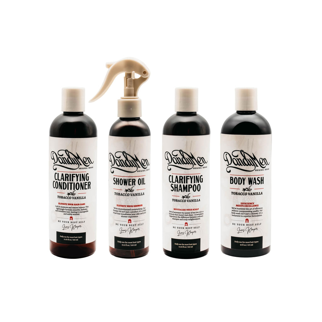 DandyMen Men’s Shower Set – Shampoo, Conditioner, Body Wash & Shower Oil (Tobacco Vanilla)