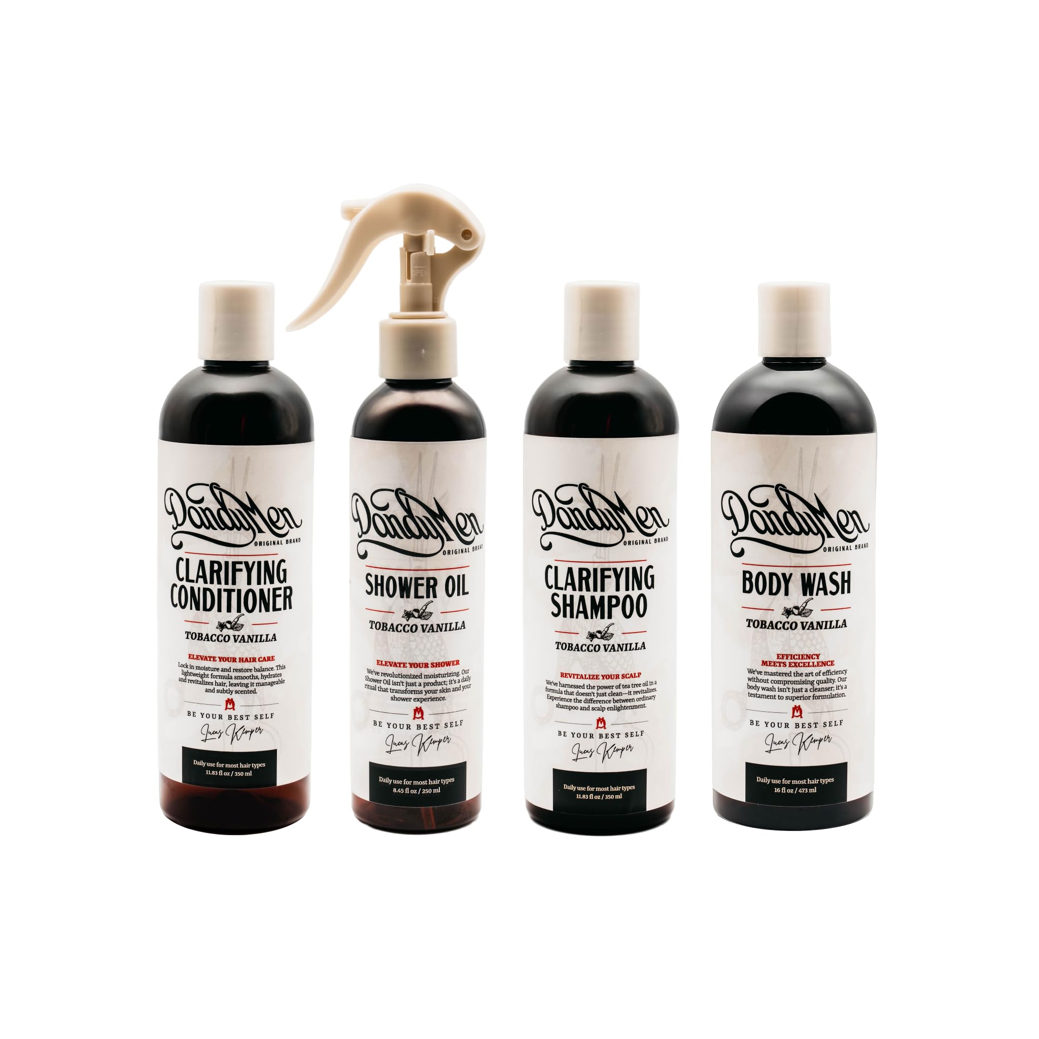 DandyMen Men’s Shower Set – Shampoo, Conditioner, Body Wash & Shower Oil (Tobacco Vanilla)