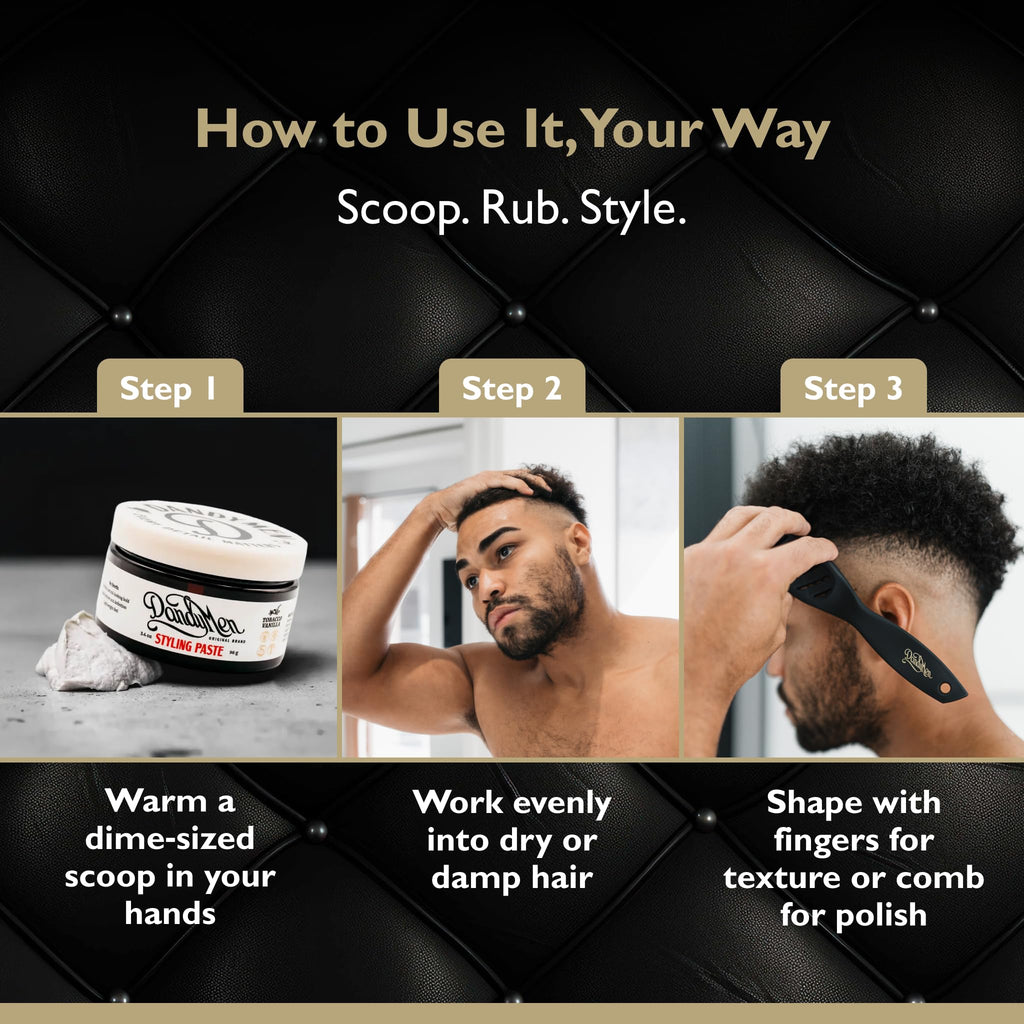 DandyMen Styling Paste – Medium Hold, Natural Shine | 3.4 oz (2-pack, Tobacco Vanilla)