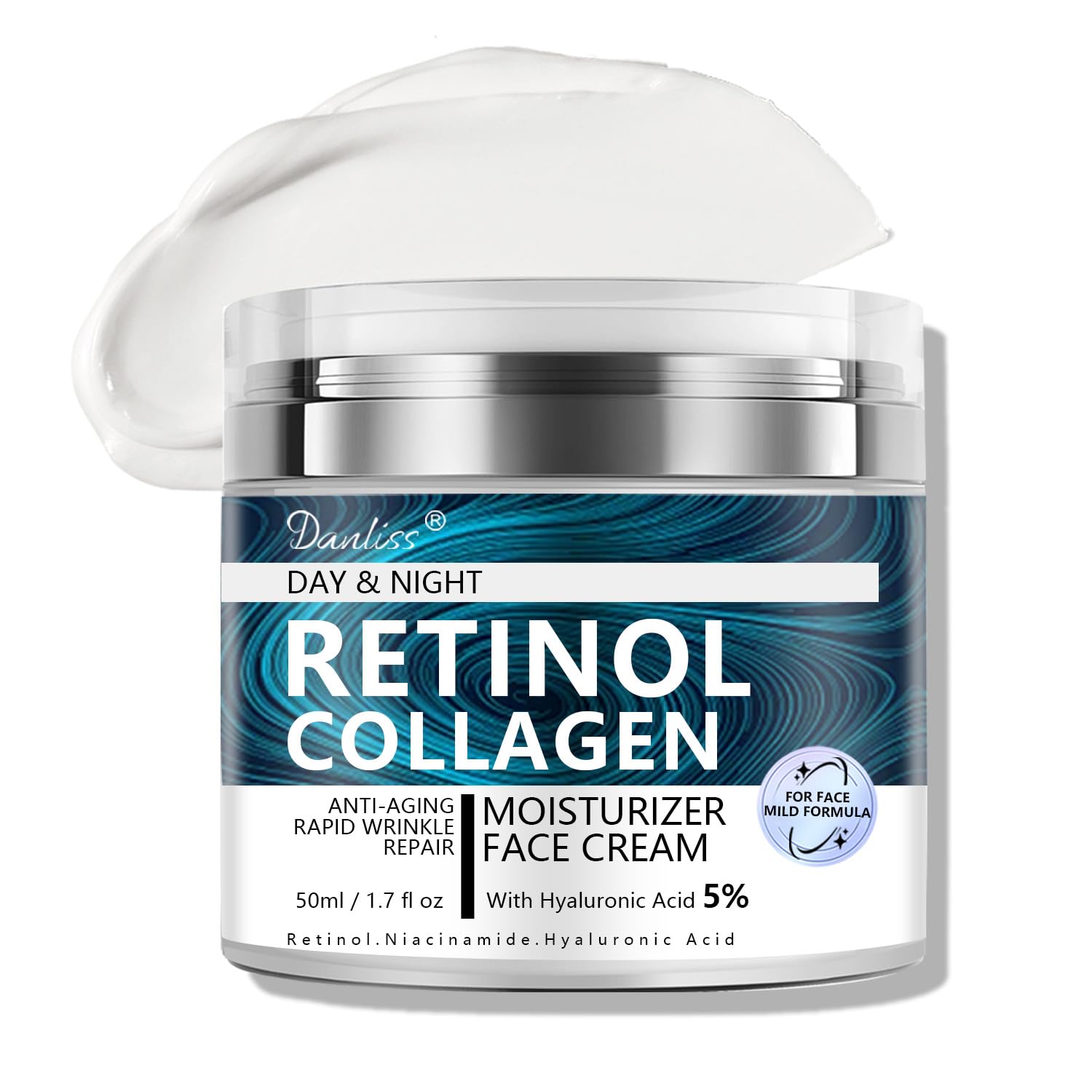 Danliss Collagen Retinol Cream for Face – Unscented with Hyaluronic Acid, 1.7 oz