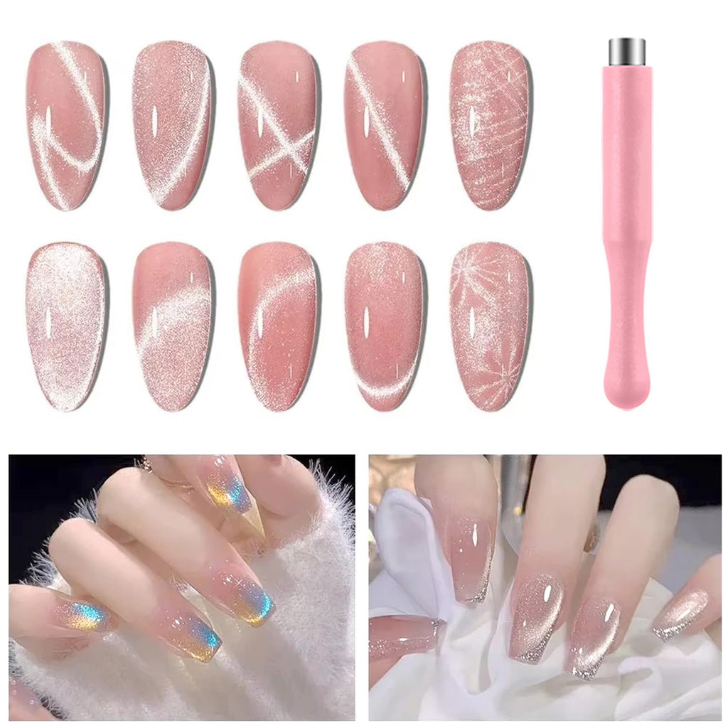 DANNEASY 15pcs Cat Eye Nail Magnet Set – Pink Wand for Gel Polish Nails