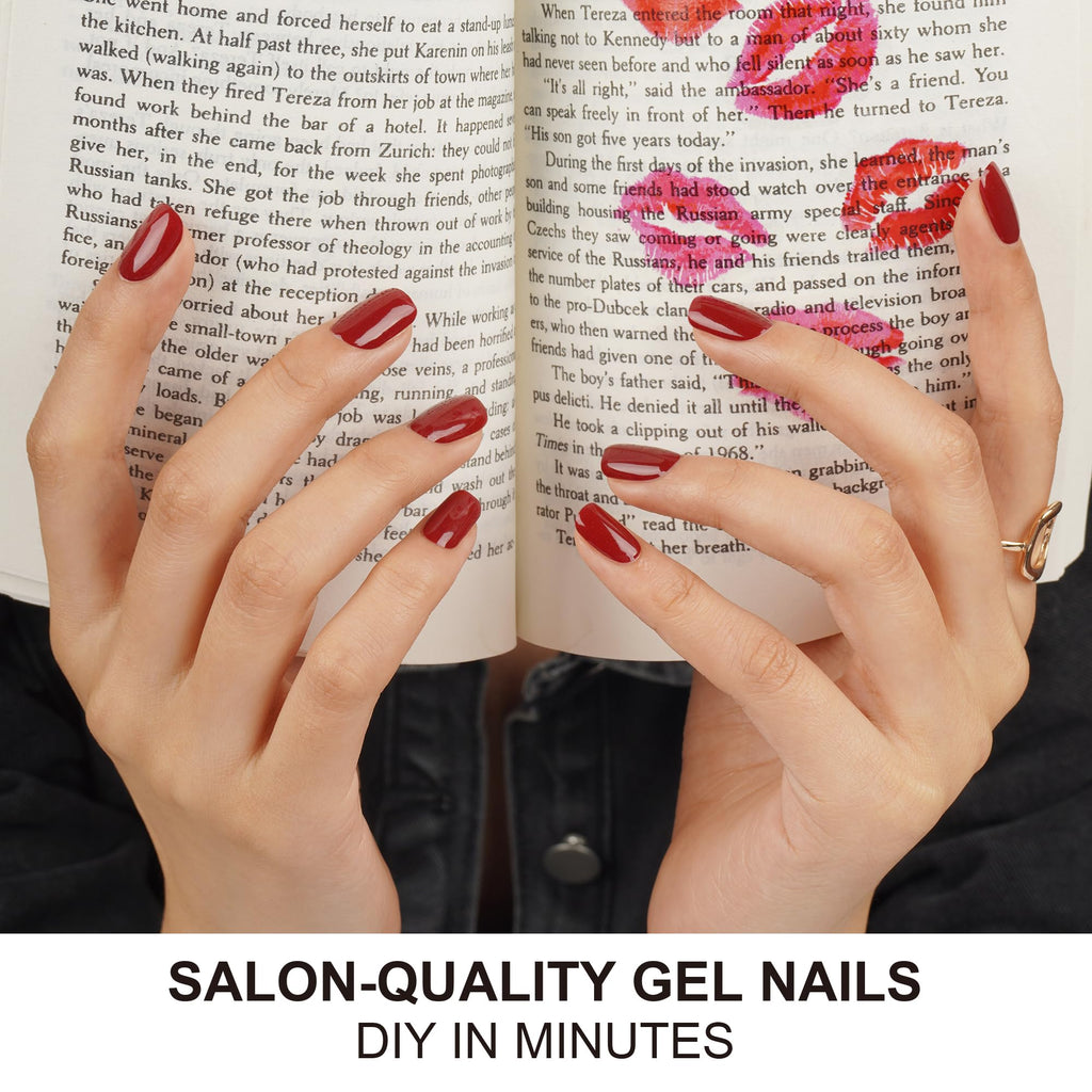 DANNI & TONI Semi Cured Gel Nail Strips Burgundy Garnet Gaze – Cat Eye Nail Stickers (28 Count)