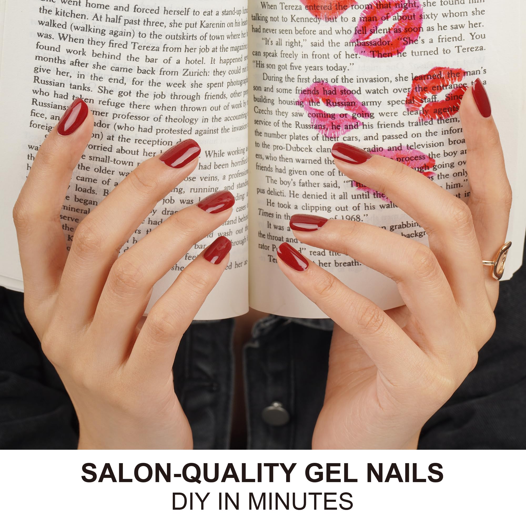 DANNI & TONI Semi Cured Gel Nail Strips Burgundy Garnet Gaze – Cat Eye Nail Stickers (28 Count)