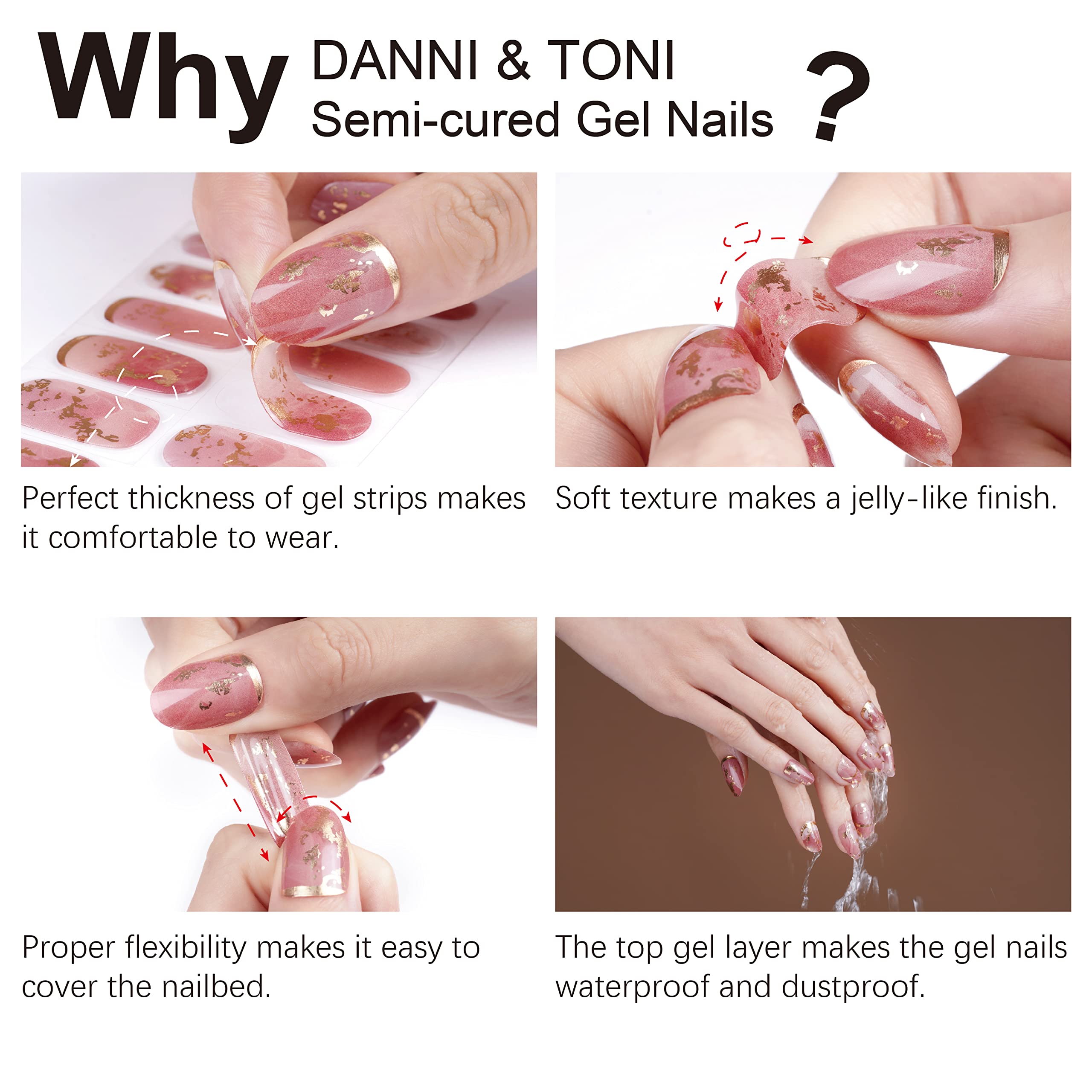 DANNI & TONI Semi Cured Gel Nail Strips – Glitter French Line (Chic) | 28 Stickers
