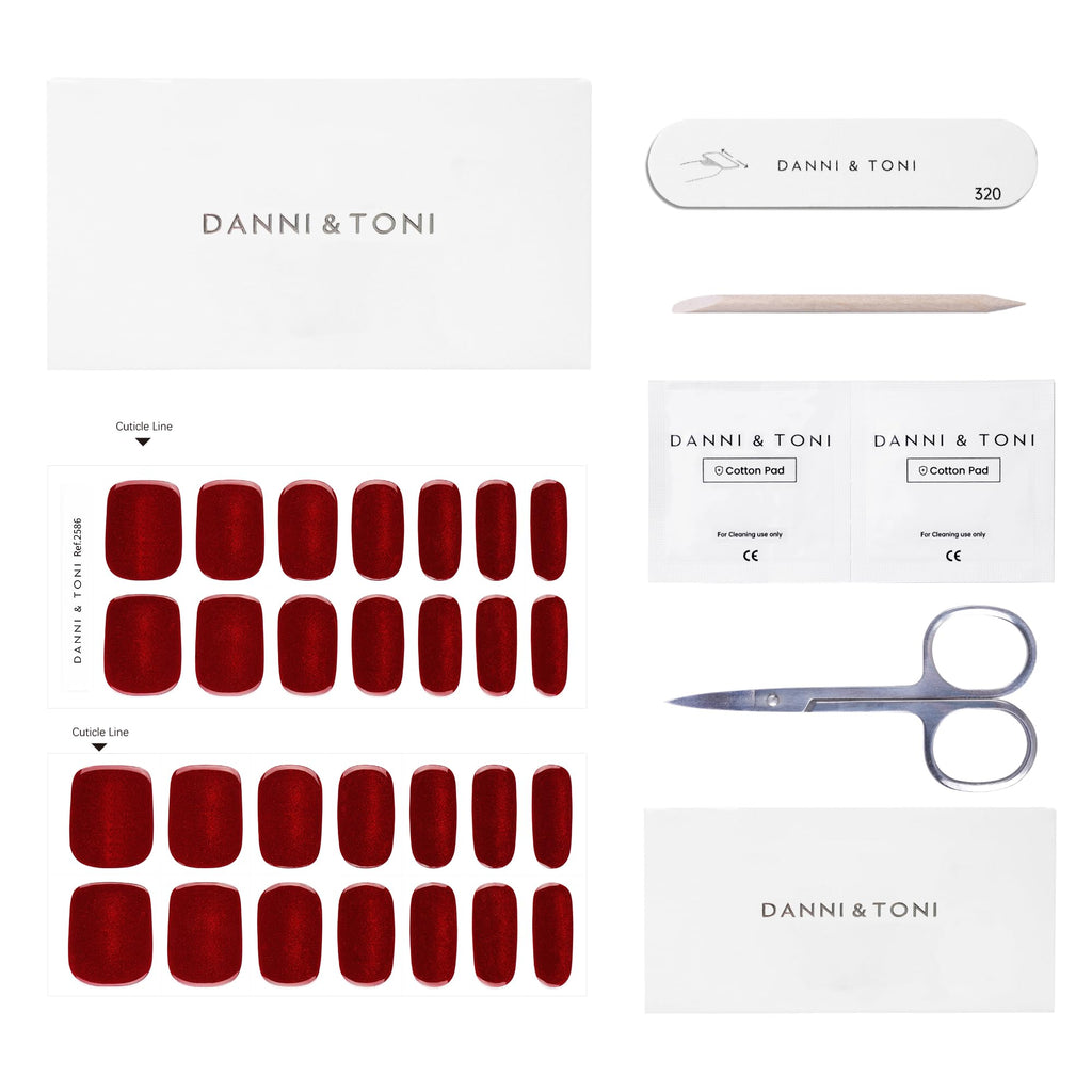 DANNI & TONI Semi Cured Gel Nail Strips Burgundy Garnet Gaze – Cat Eye Nail Stickers (28 Count)