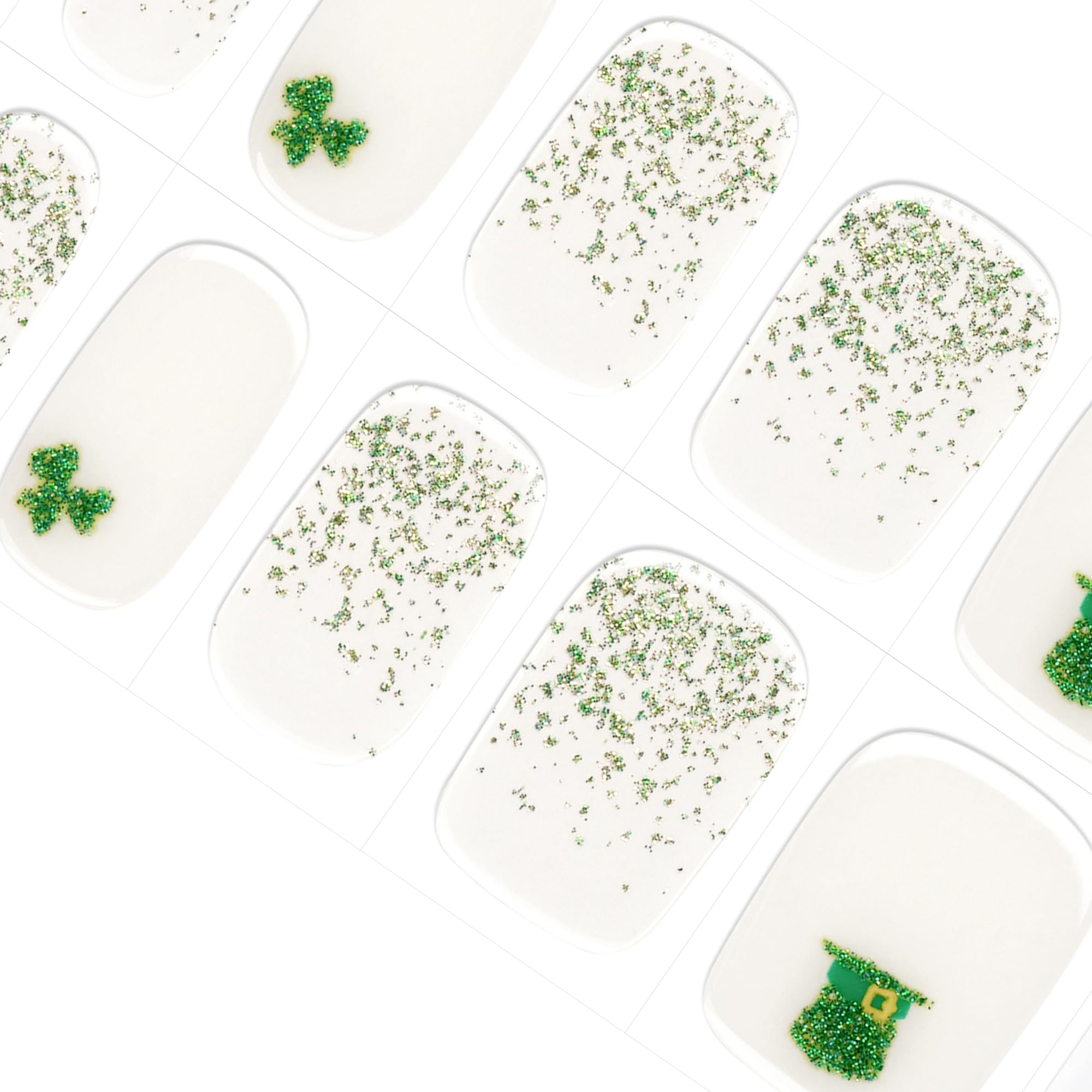 DANNI & TONI Shamrock Chic Semi-Cured Gel Nail Strips – 28 Green Glitter Wraps