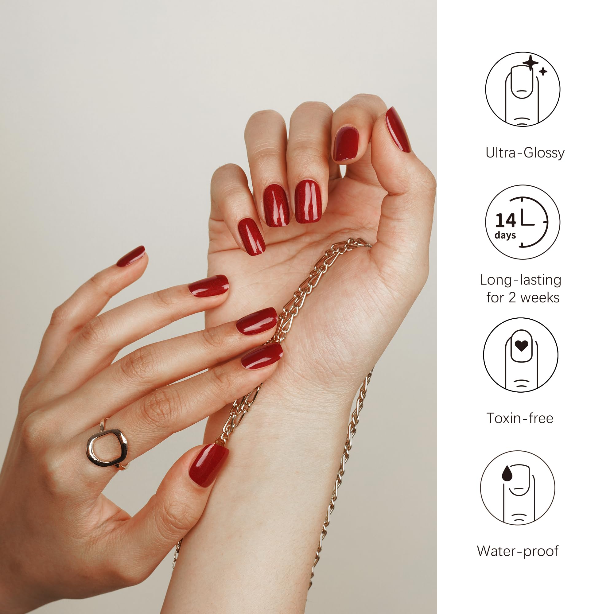 DANNI & TONI Semi Cured Gel Nail Strips Burgundy Garnet Gaze – Cat Eye Nail Stickers (28 Count)