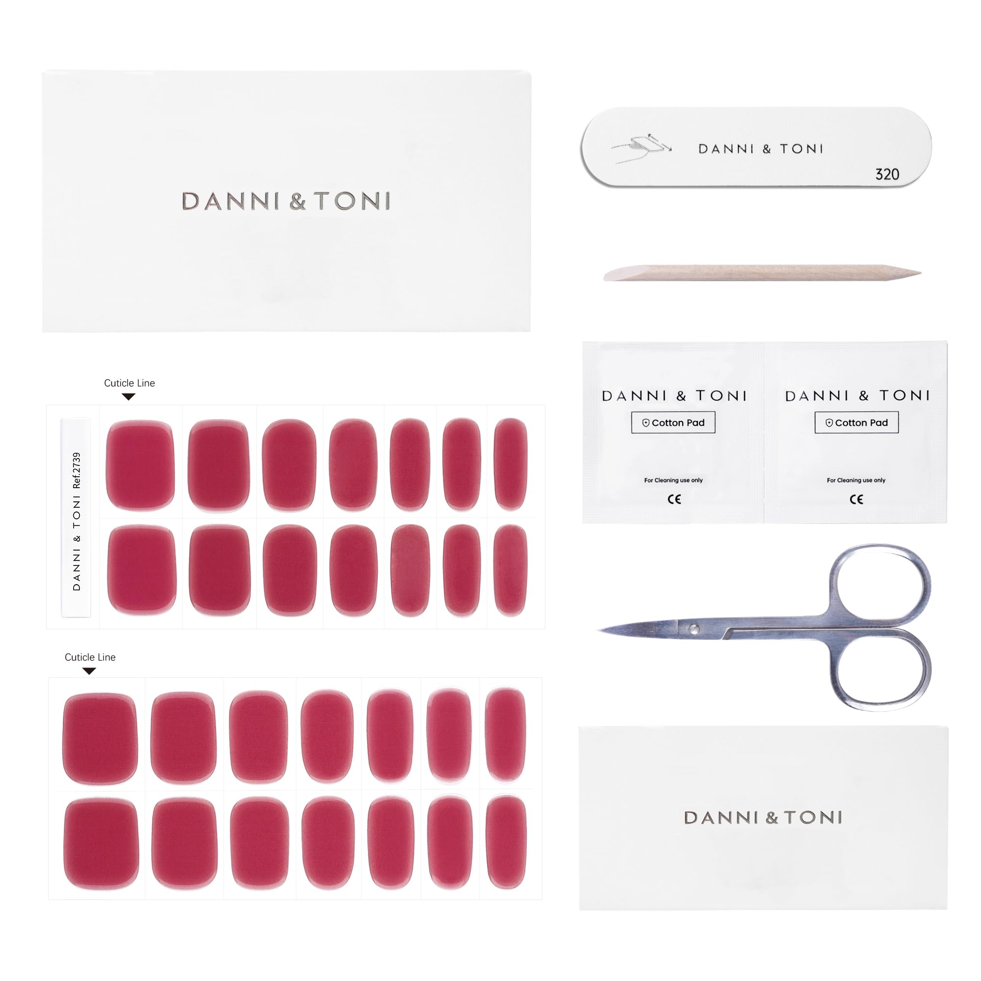DANNI & TONI Semi Cured Gel Nail Strips – Cherry Red Deep Burgundy, 28 Sheets