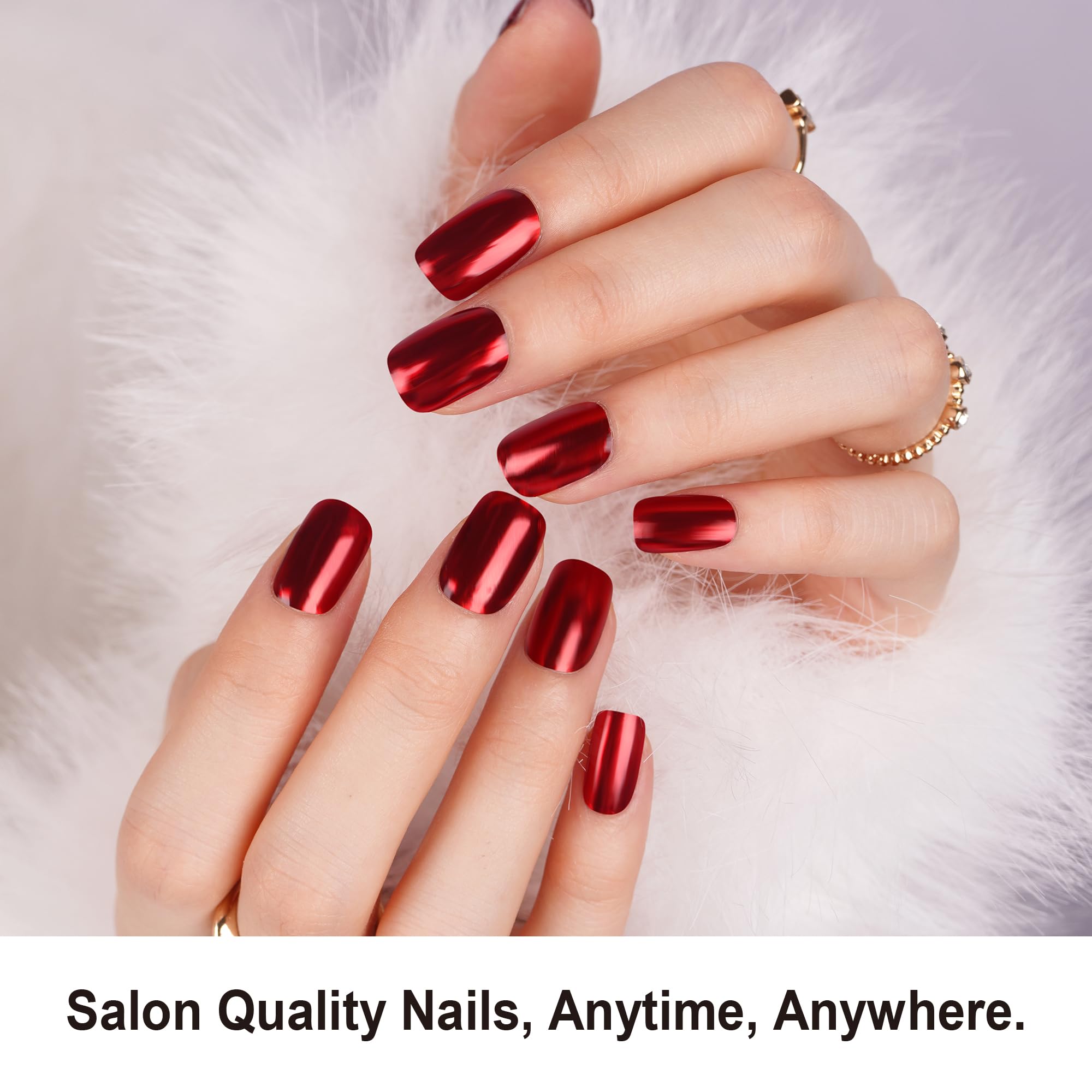 DANNI & TONI Semi Cured Gel Nail Strips Ruby Chrome – Mirror Metallic Nail Art