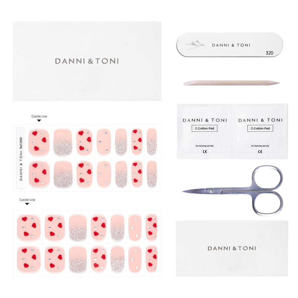 DANNI & TONI Heart Valentine Semi-Cured Gel Nail Strips – 28 Nail Wraps