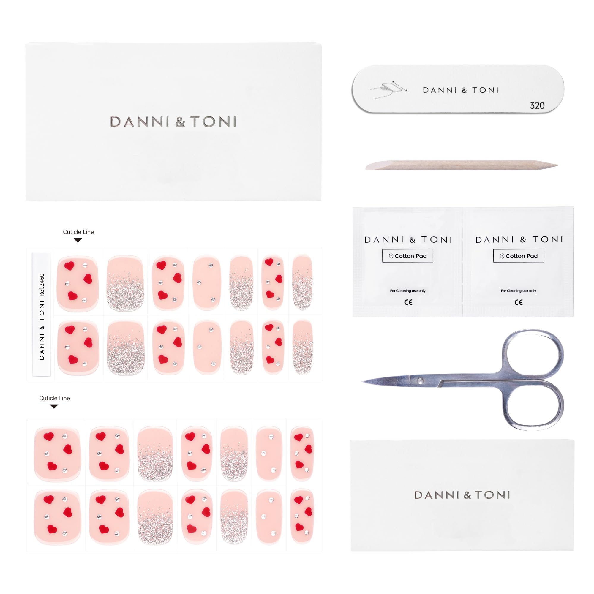 DANNI & TONI Heart Valentine Semi-Cured Gel Nail Strips – 28 Nail Wraps