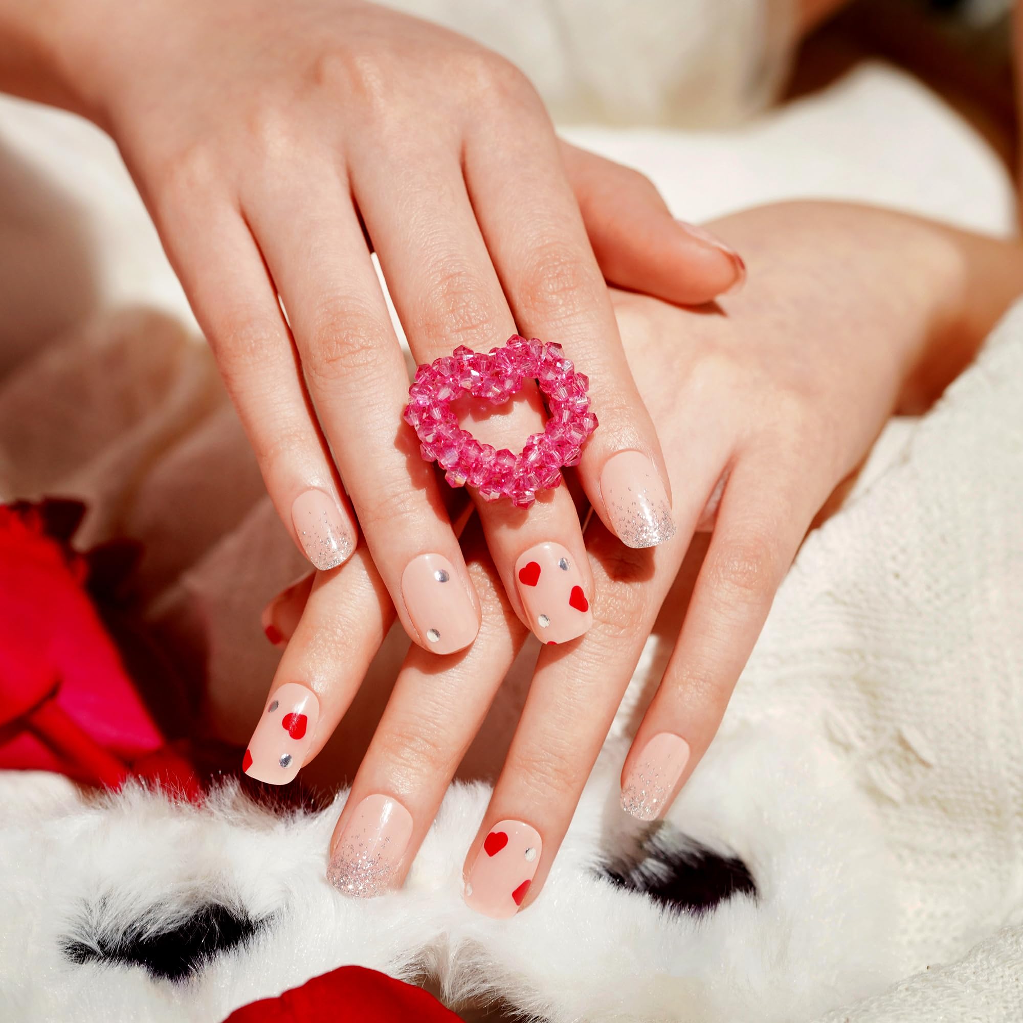 DANNI & TONI Heart Valentine Semi-Cured Gel Nail Strips – 28 Nail Wraps