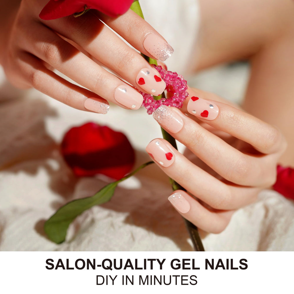 DANNI & TONI Heart Valentine Semi-Cured Gel Nail Strips – 28 Nail Wraps