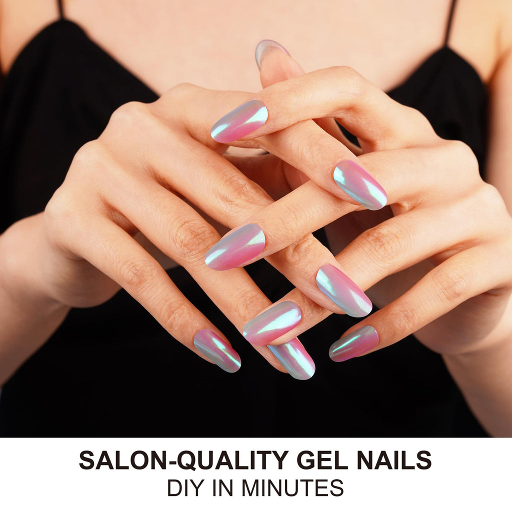 DANNI & TONI Chrome Dream Semi-Cured Gel Nail Strips – Holographic Aurora Nails, 28 Stickers