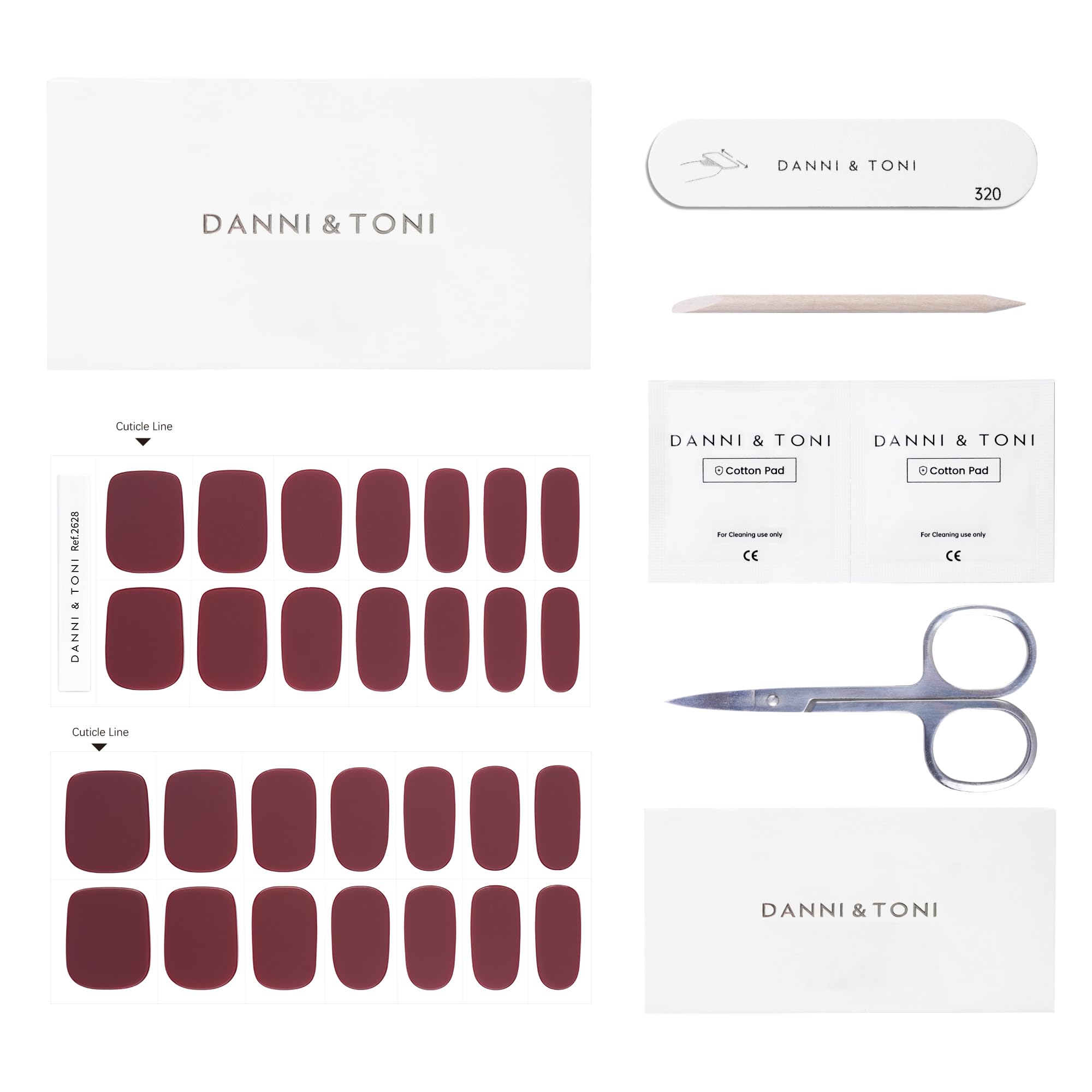 DANNI & TONI Semi-Cured Gel Nail Strips Matte Burgundy – Velvet Rouge | Easy At-Home Manicure