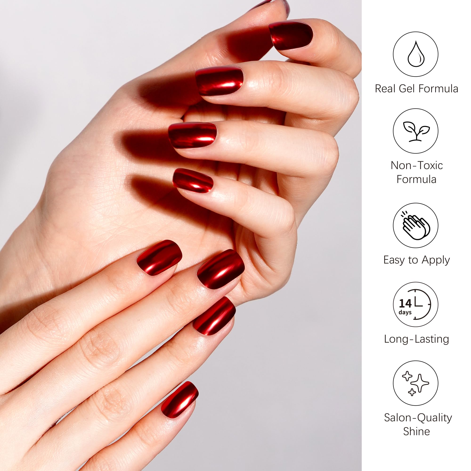 DANNI & TONI Semi Cured Gel Nail Strips Ruby Chrome – Mirror Metallic Nail Art