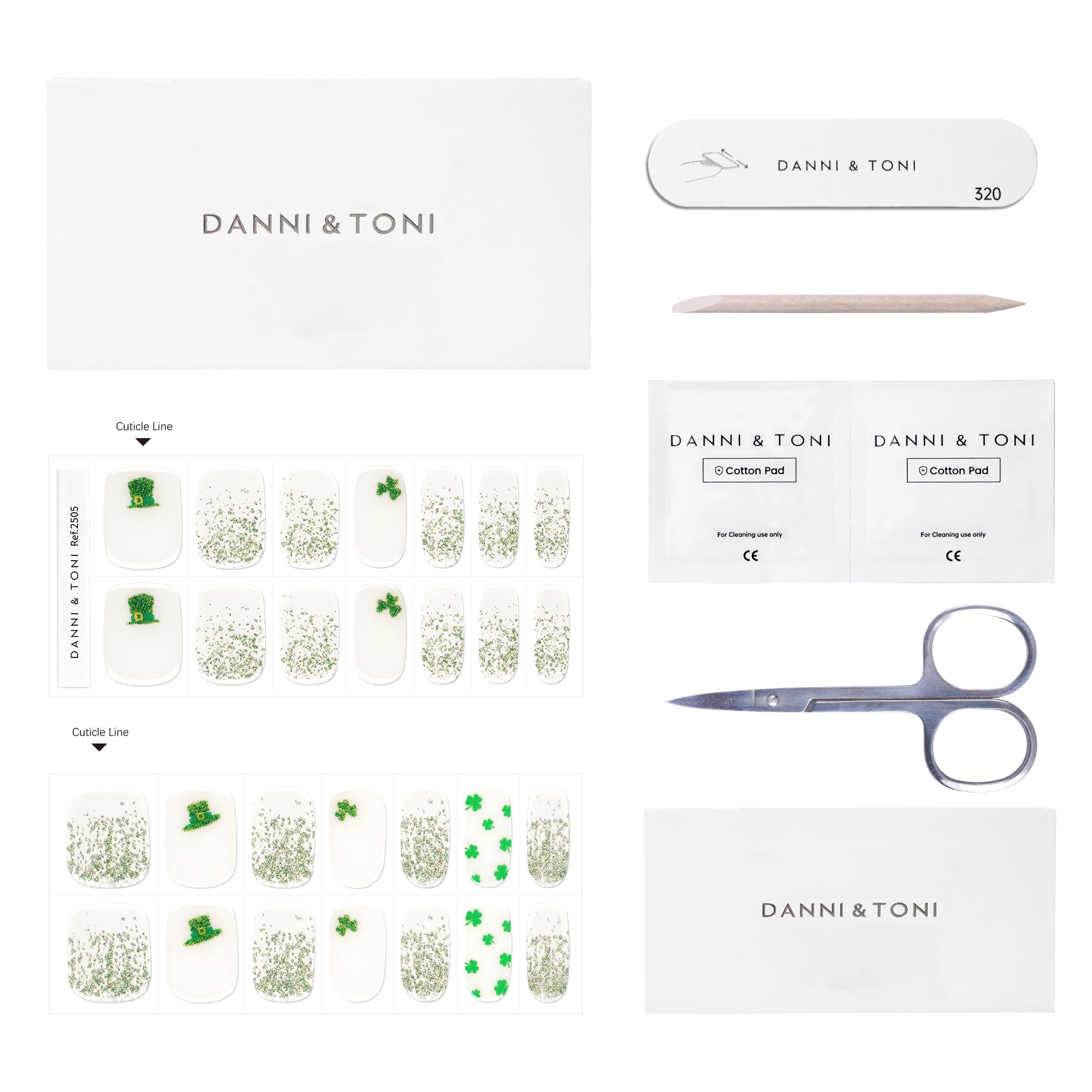 DANNI & TONI Shamrock Chic Semi-Cured Gel Nail Strips – 28 Green Glitter Wraps