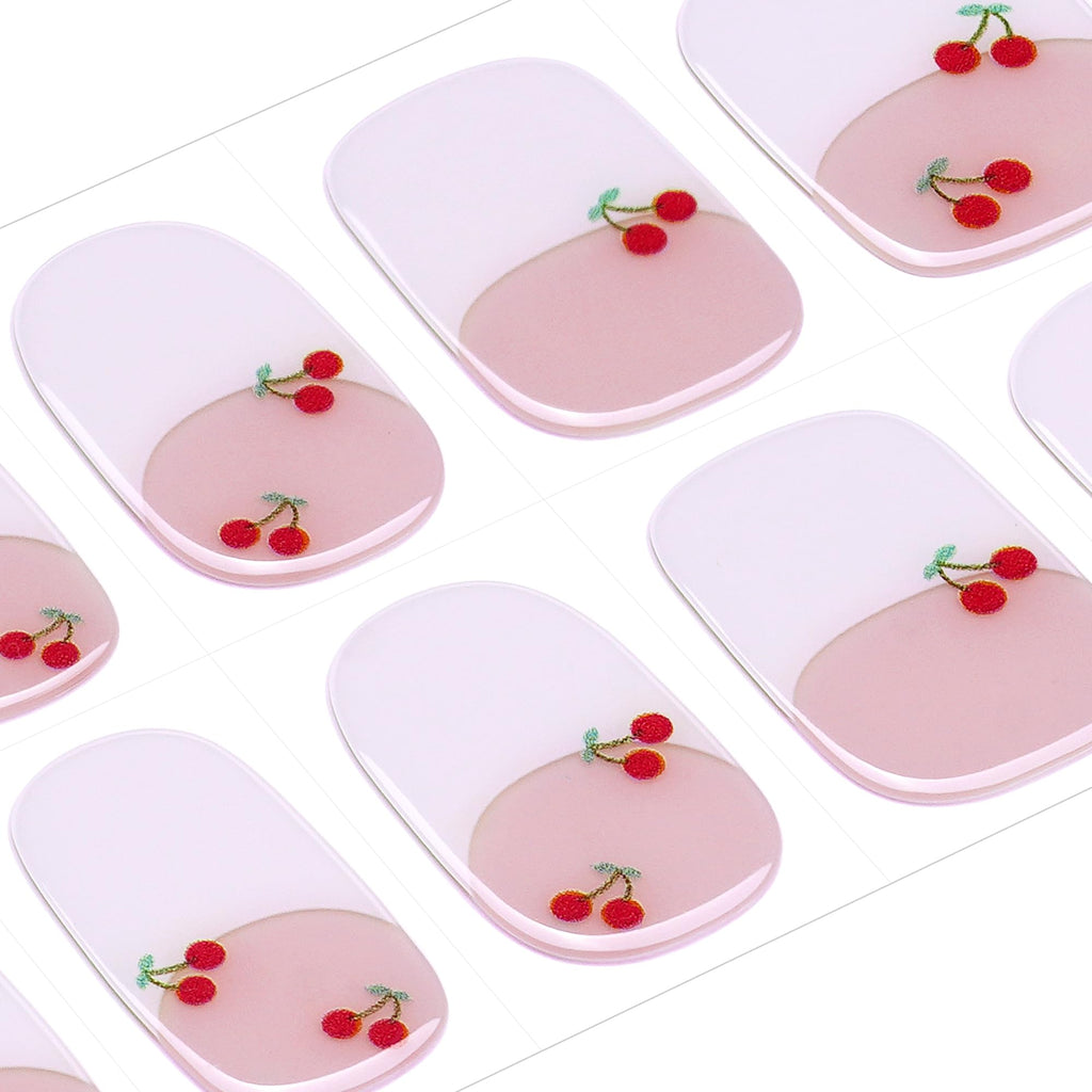 DANNI & TONI Semi-Cured Gel Nail Strips – Cherry White French Tips, 28 Stickers