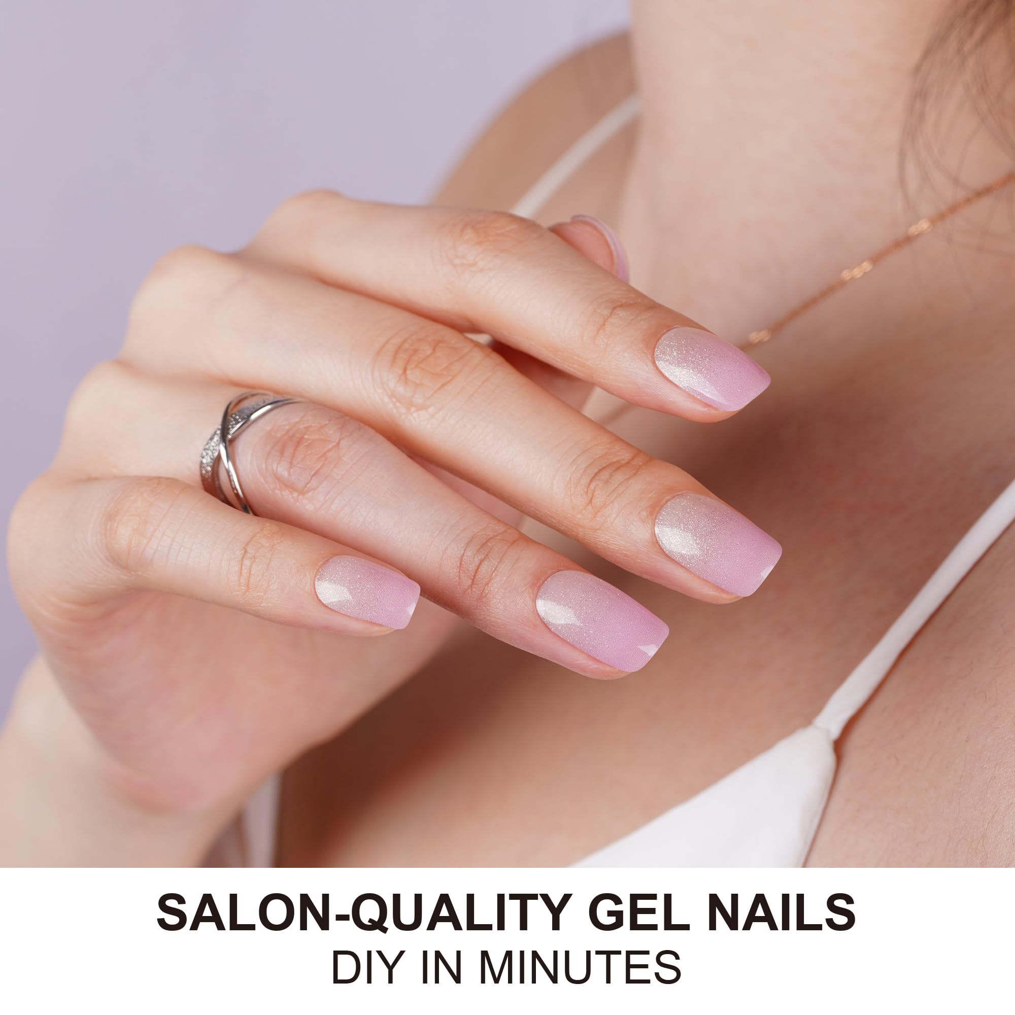 DANNI & TONI Semi-Cured Gel Nail Strips – Lavender Gradient (Lilac Sheen), 28 Wraps