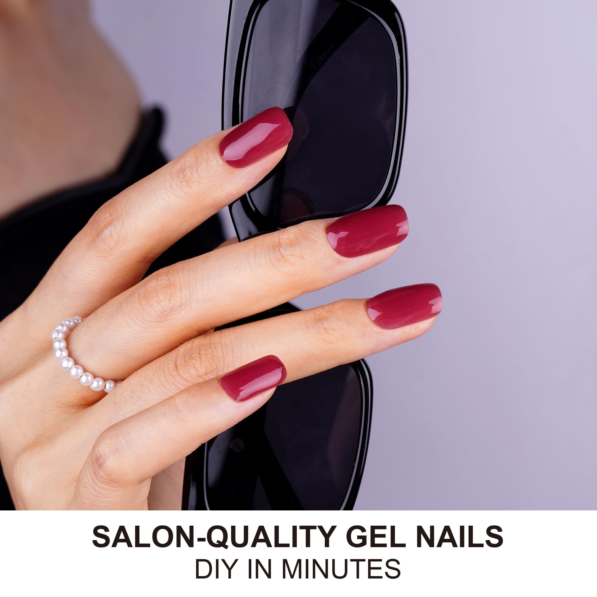 DANNI & TONI Semi Cured Gel Nail Strips – Cherry Red Deep Burgundy, 28 Sheets