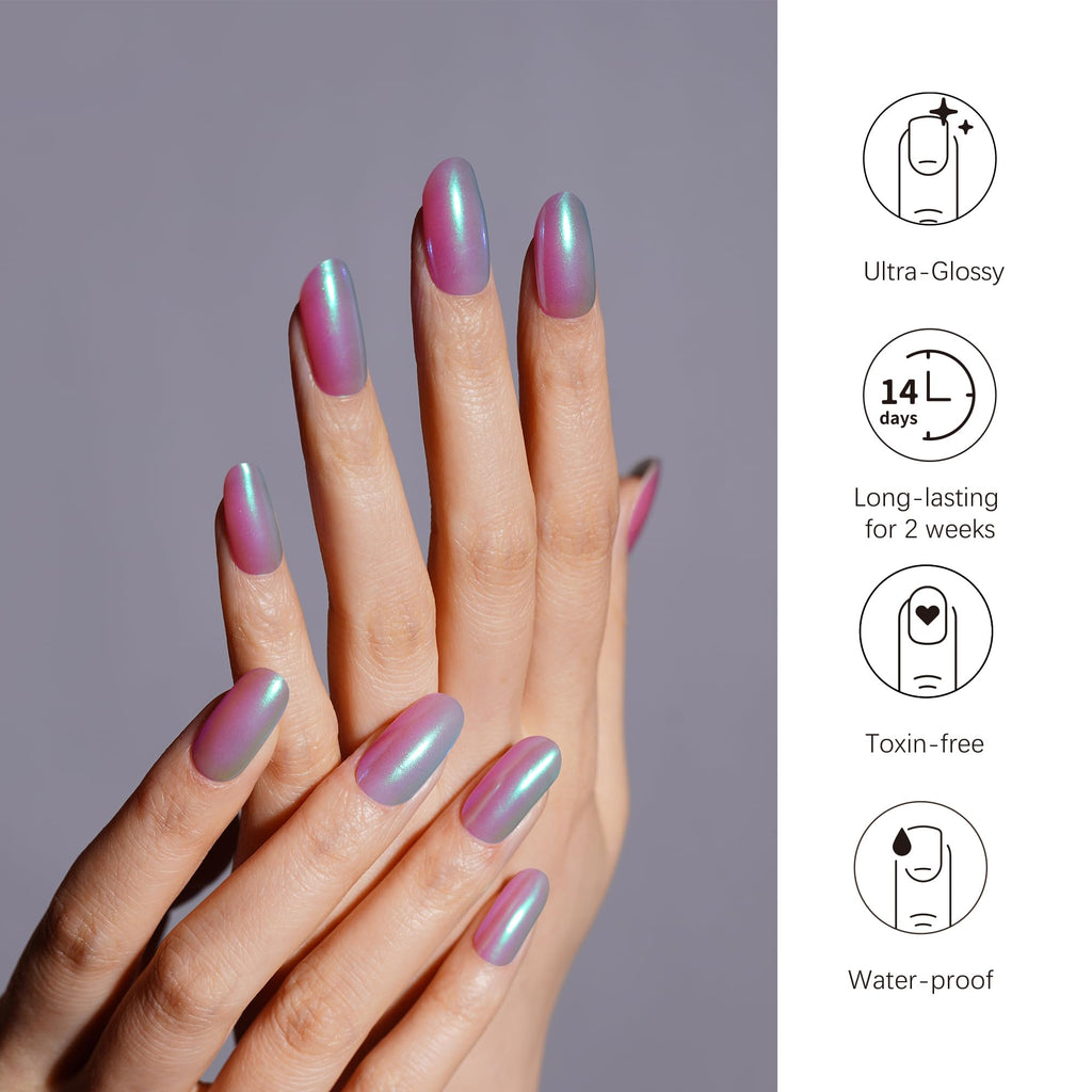 DANNI & TONI Chrome Dream Semi-Cured Gel Nail Strips – Holographic Aurora Nails, 28 Stickers