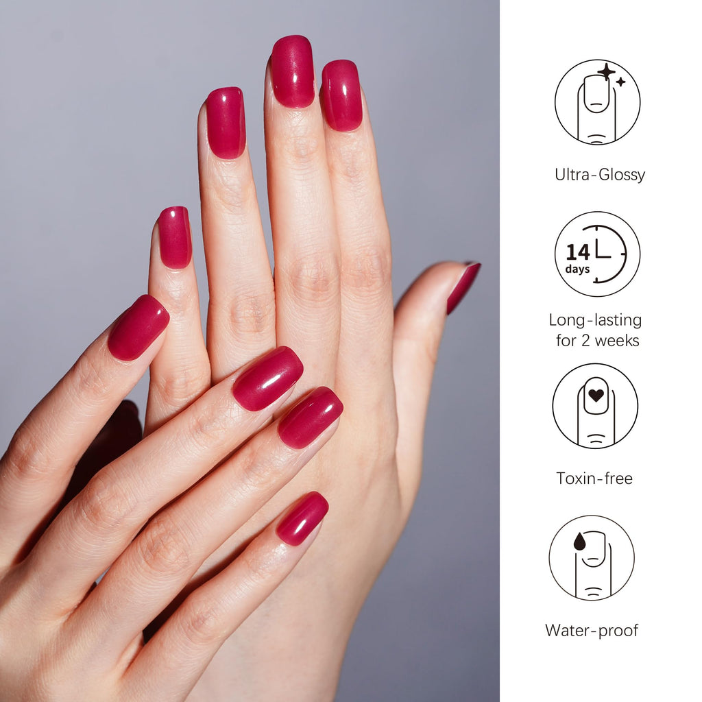 DANNI & TONI Semi Cured Gel Nail Strips – Cherry Red Deep Burgundy, 28 Sheets
