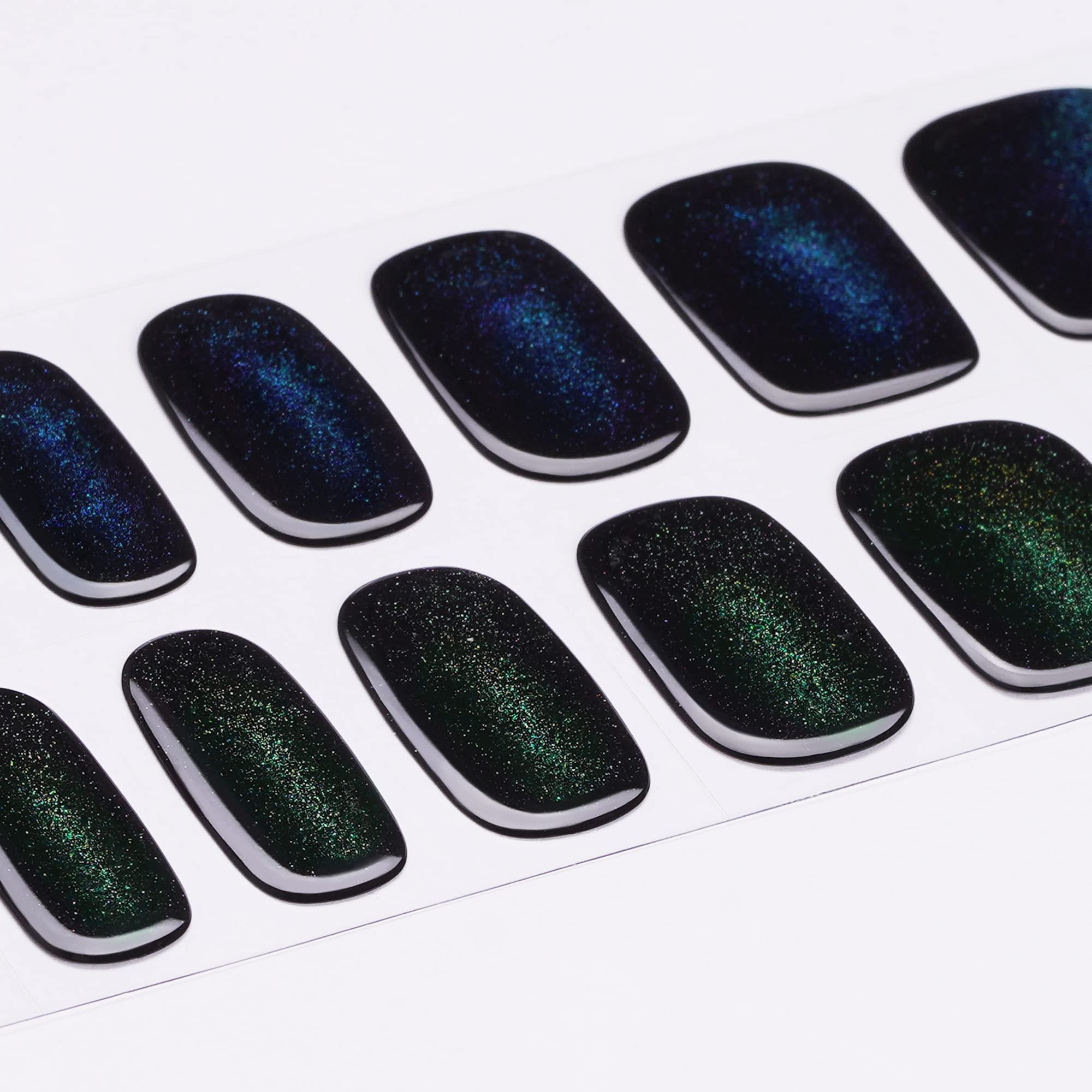 DANNI & TONI Cat Eye Gel Nail Strips – Oceanic Panther, Semi-Cured Gel Nail Wraps, 28 Glossy Pieces