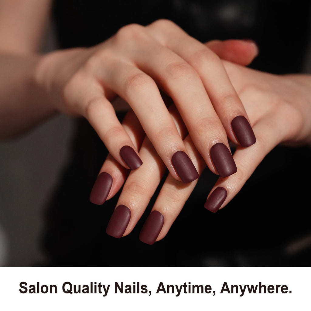 DANNI & TONI Semi-Cured Gel Nail Strips Matte Burgundy – Velvet Rouge | Easy At-Home Manicure