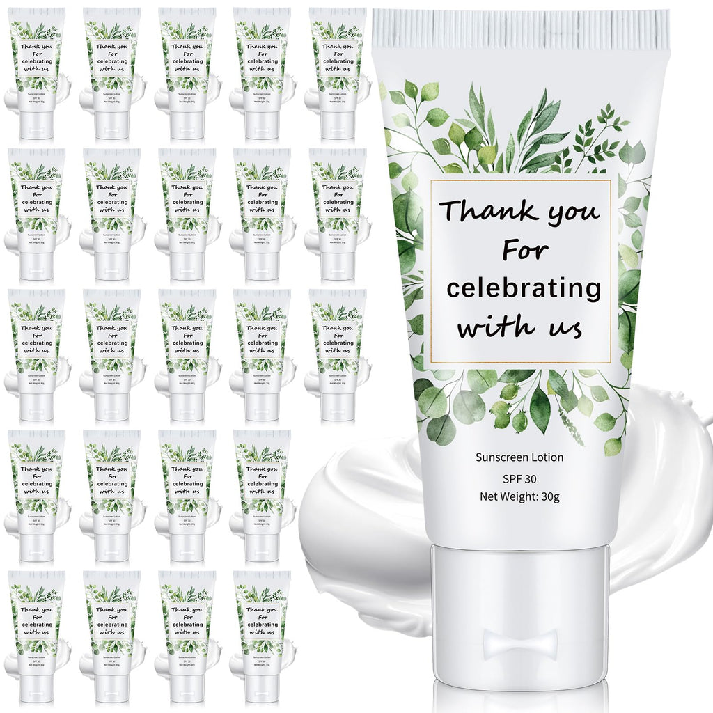 Dansib 24 Pcs Mini Sunscreen Bulk SPF 30 – 1oz Travel Size for Weddings (White Cream, Eucalyptus)