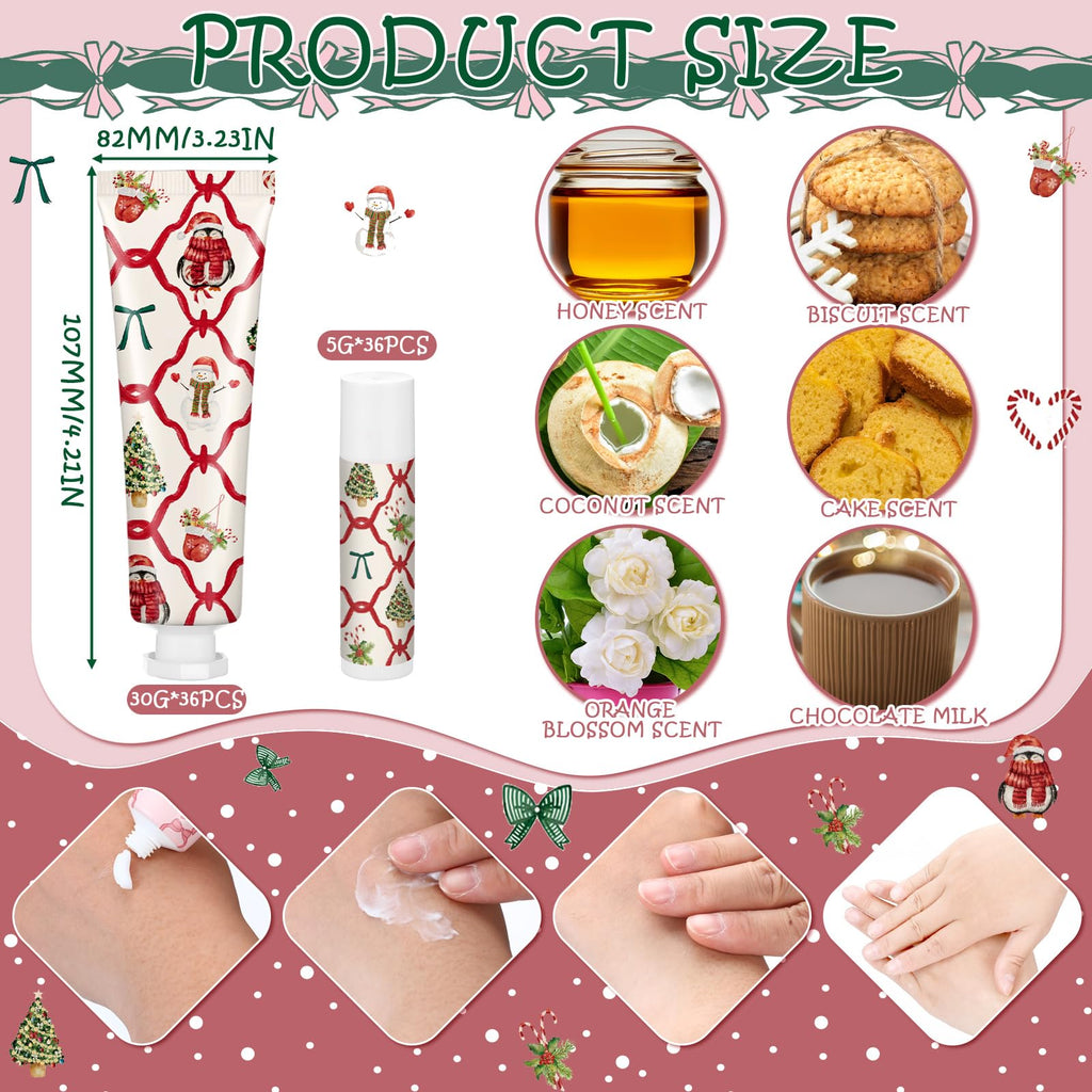 Dansib 72-Piece Valentine’s Day Hand Cream & Lip Balm Gift Set – 36 Sets, Travel Size, 6 Scents