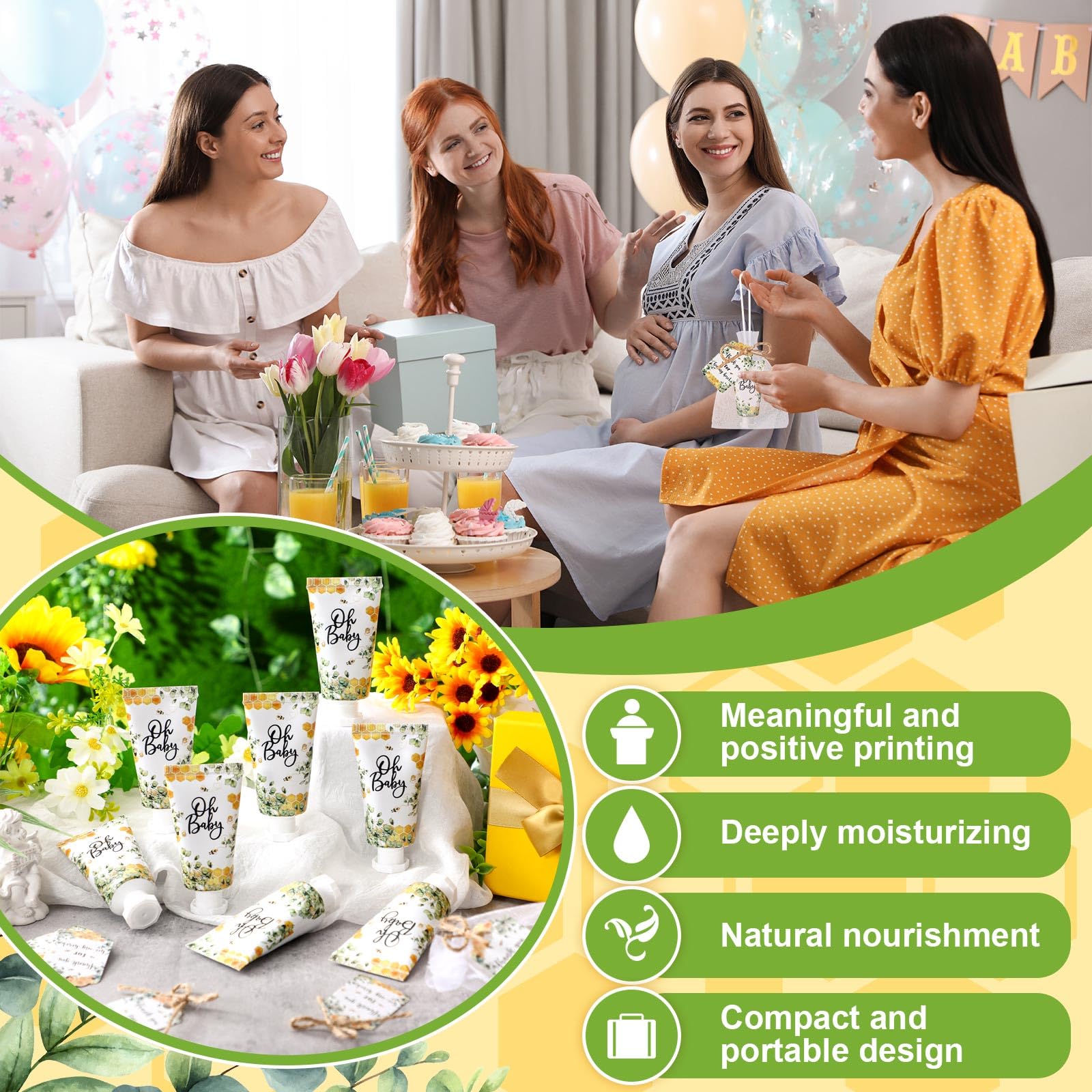 Dansib 48-Set Baby Shower Hand Cream Gift Pack – Elegant Eucalyptus Design, 48 Mini Hand Lotions for Guests