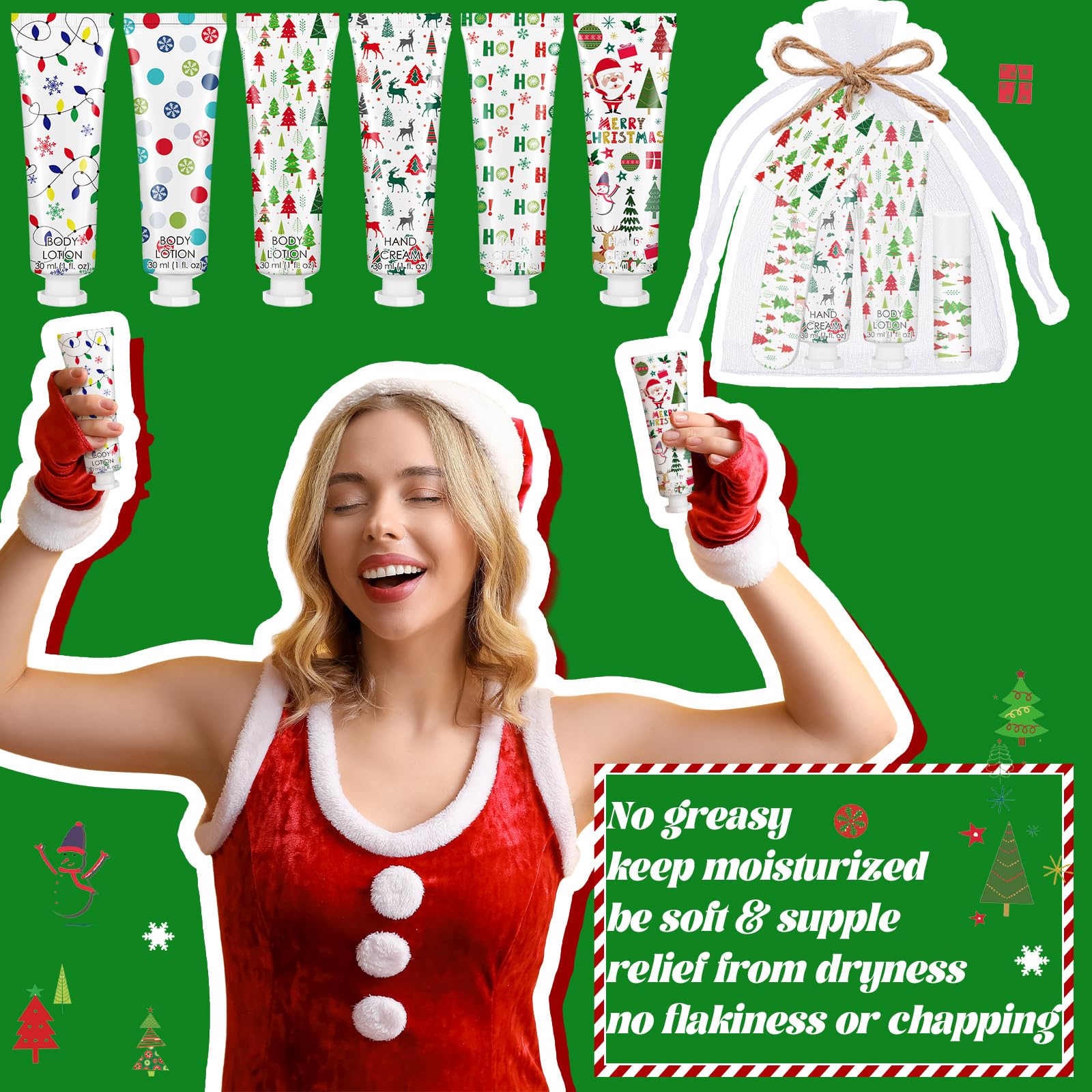 Dansib 24-Set Christmas Gift Favors — Hand Cream, Body Lotion, Lip Balm, Cards & Organza Bags