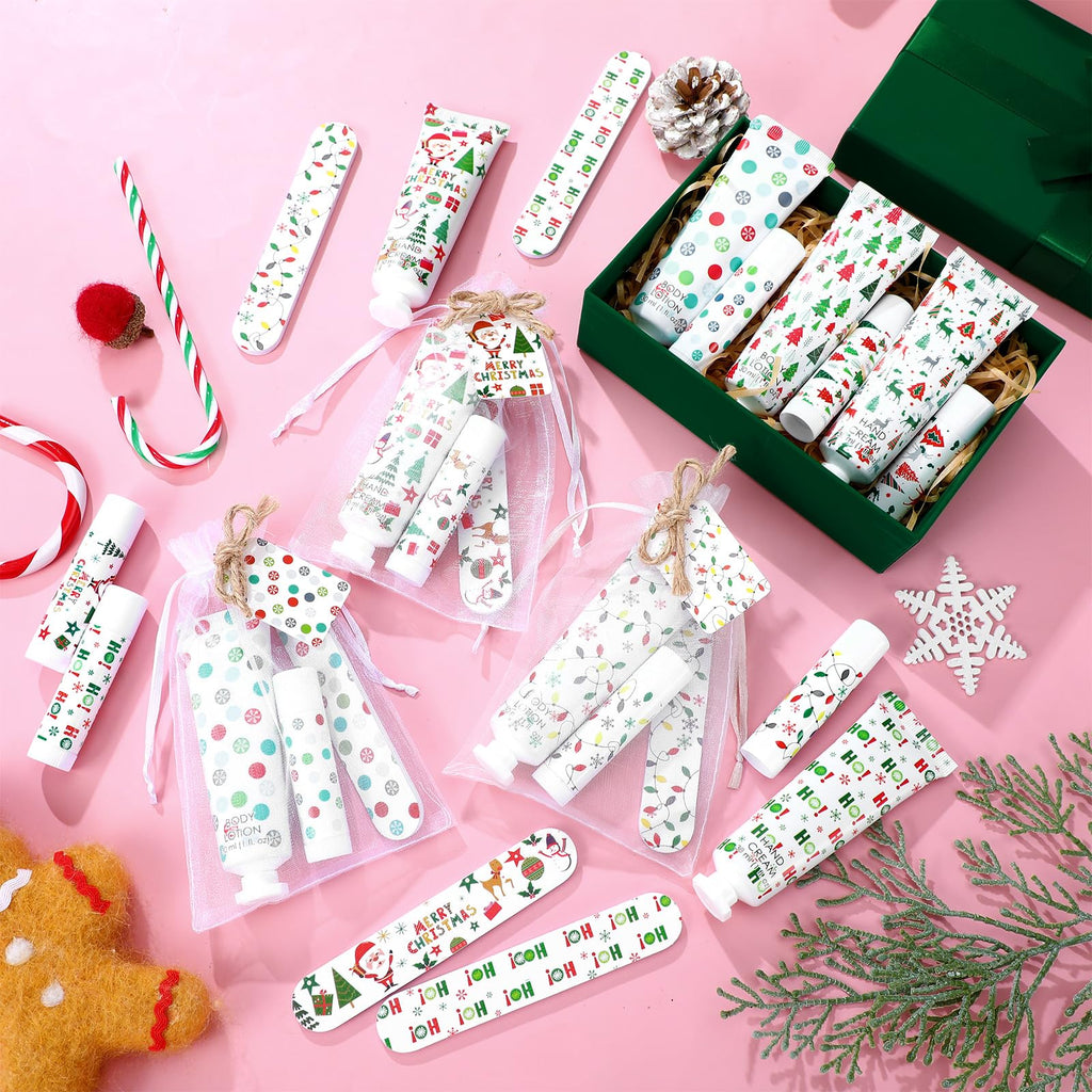 Dansib 24-Set Christmas Gift Favors — Hand Cream, Body Lotion, Lip Balm, Cards & Organza Bags
