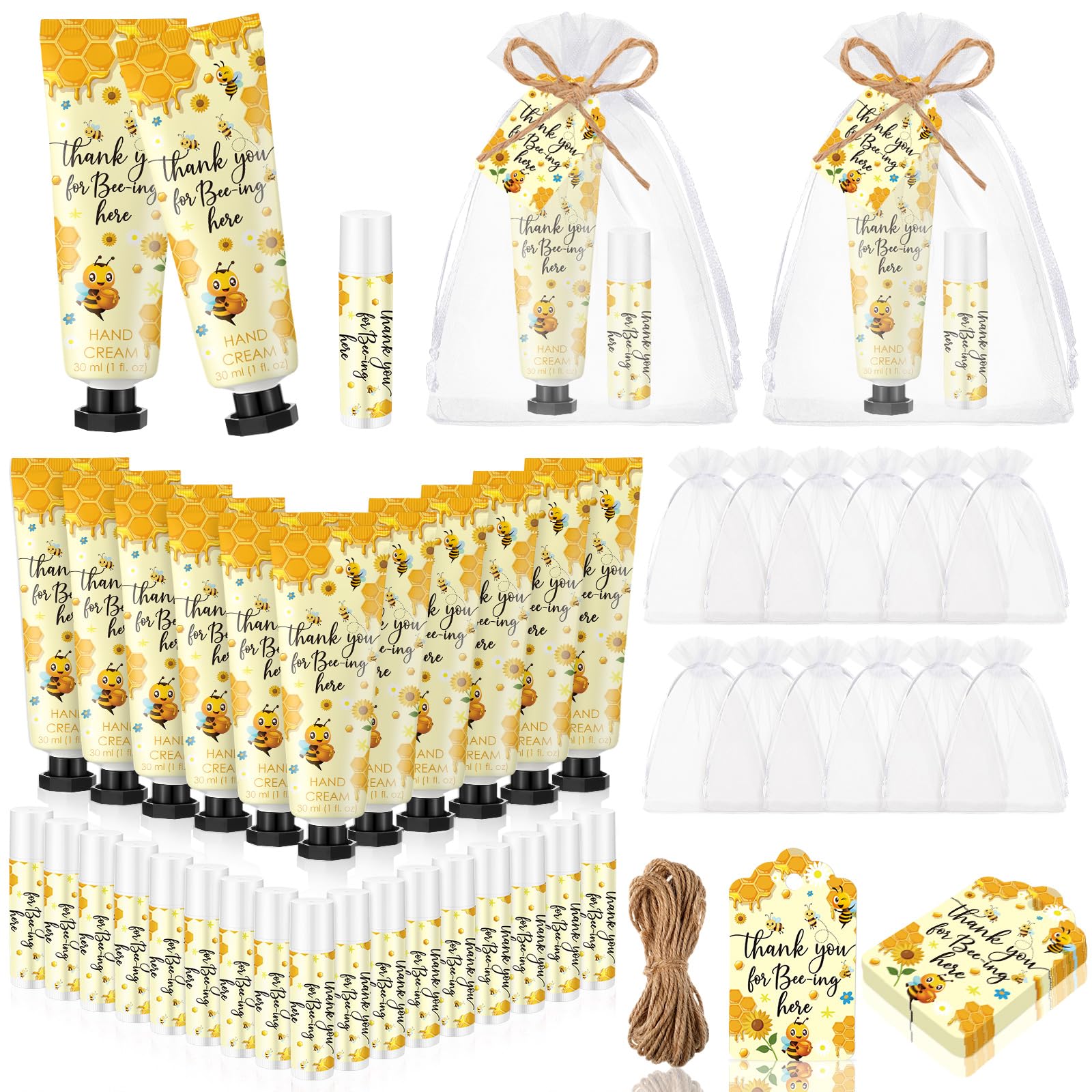 Dansib 24-Pack Honey Hand Cream & Lip Balm Gift Set – Bee Themed Baby Shower Favors