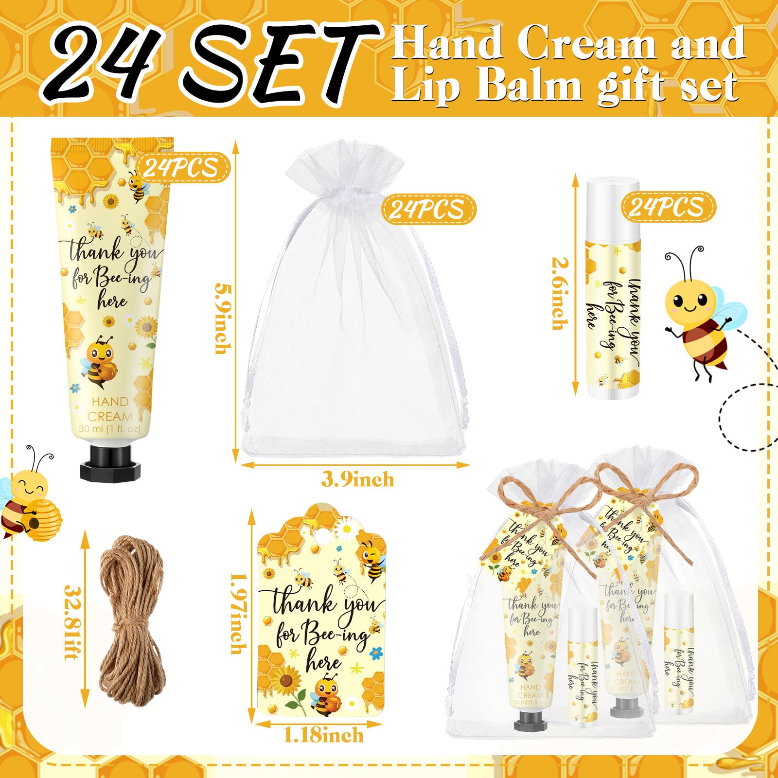 Dansib 24-Pack Honey Hand Cream & Lip Balm Gift Set – Bee Themed Baby Shower Favors